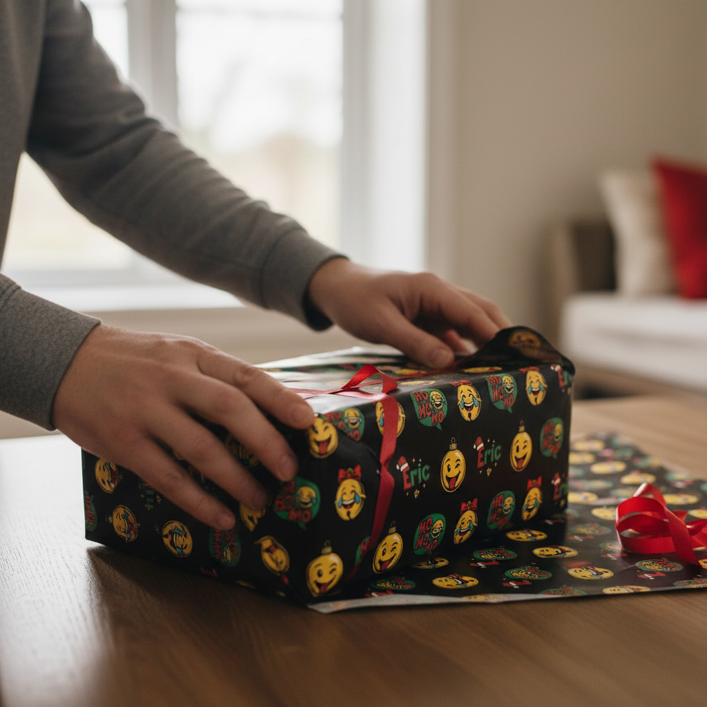 Festive Emoji Gift Wrap - Personalized Retro Holiday Comic Style - Photo 5