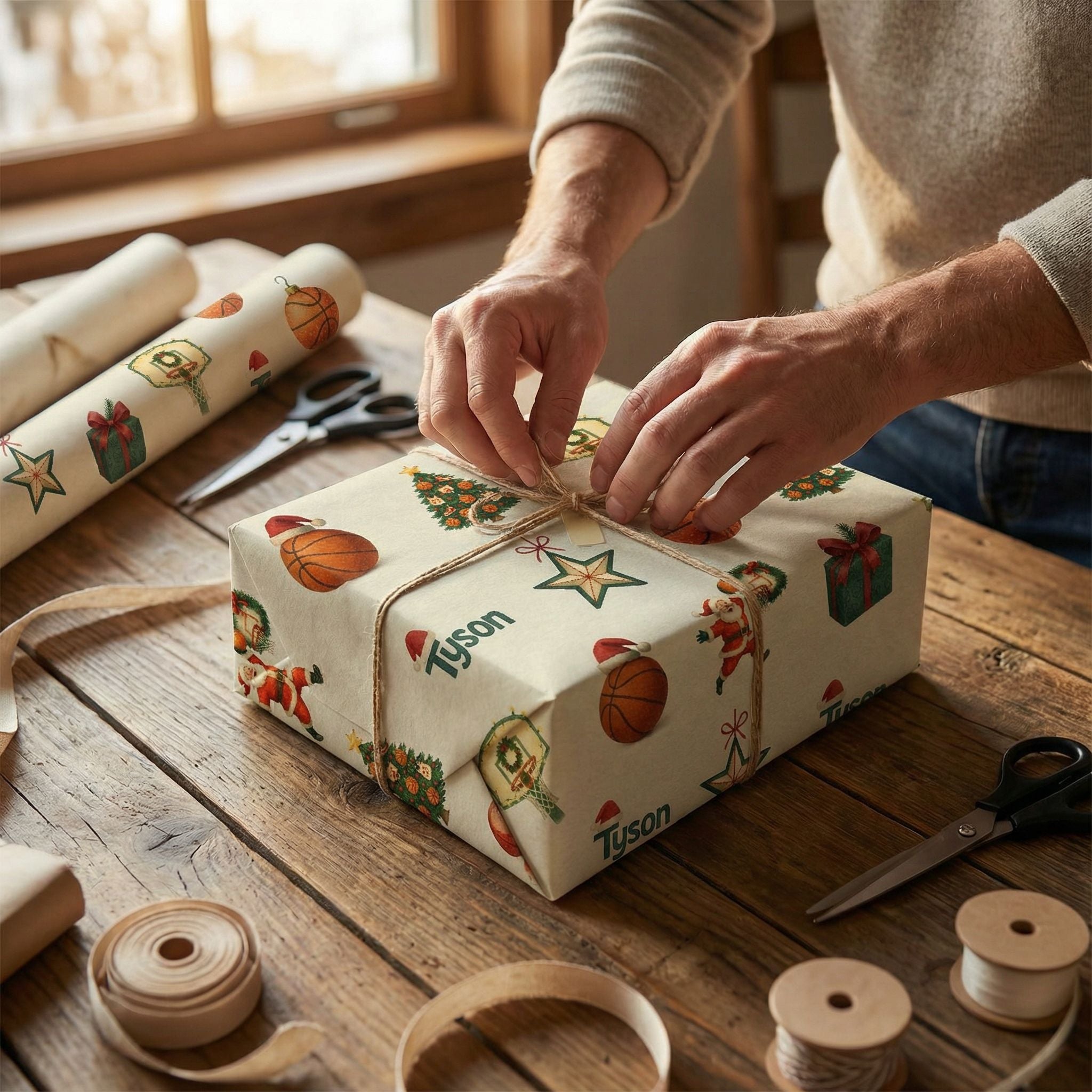 Basketball Christmas Gift Wrap - Santa Slam Dunk Custom Design - Photo 3