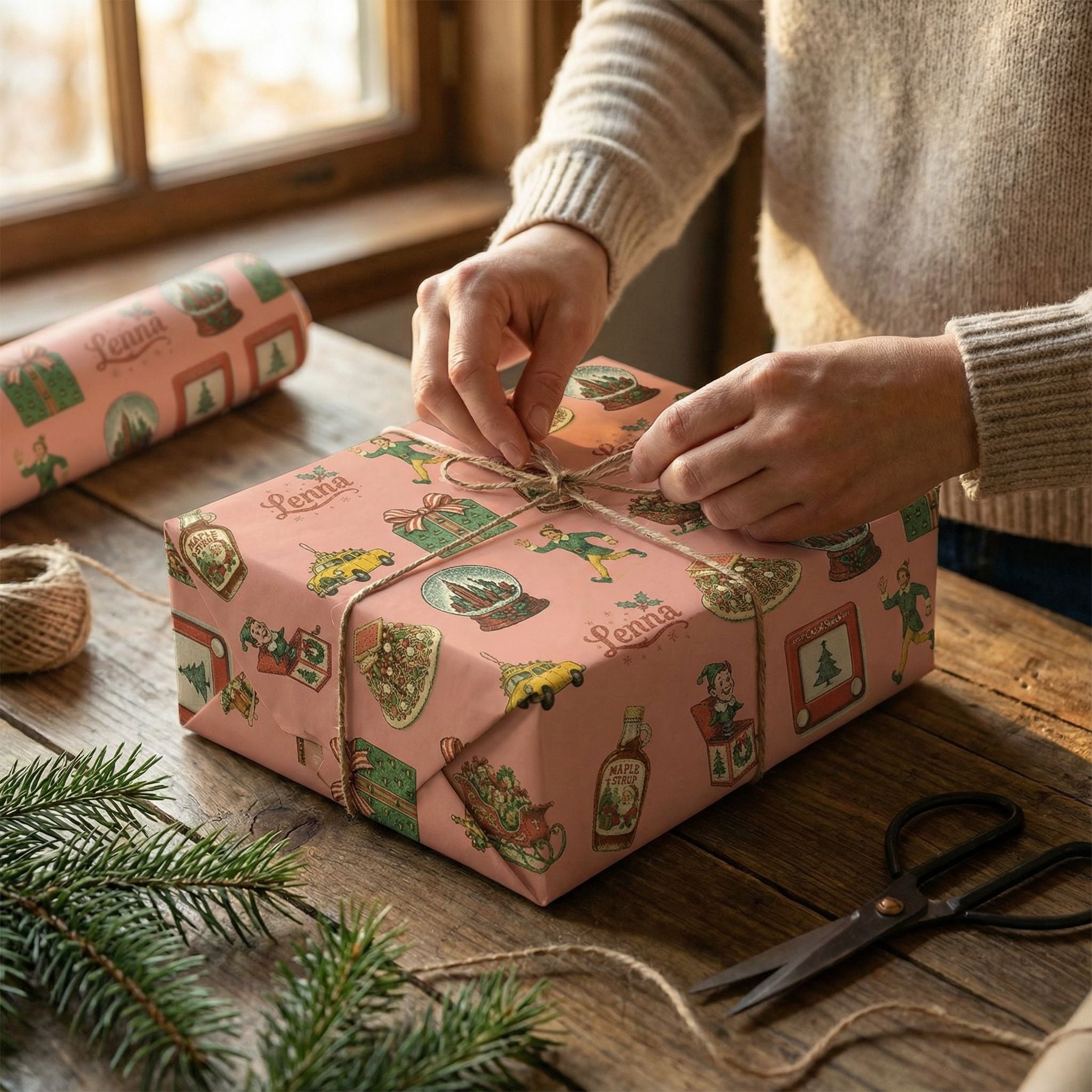 Retro North Pole Gift Wrap - Cheerful Winter Character Theme - Custom Name - Photo 3