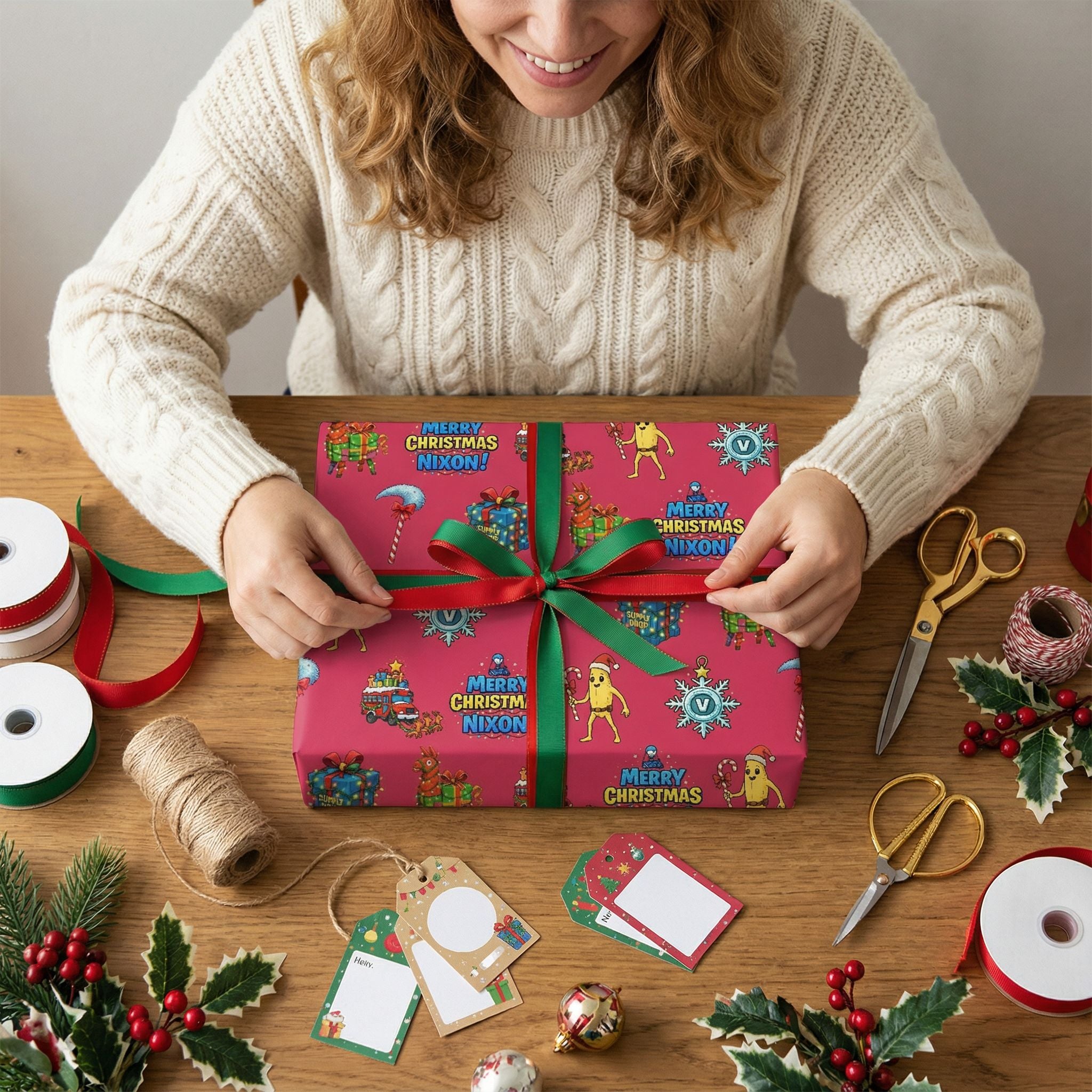 Personalizable Christmas Battle Royale Wrapping Paper - Whimsical Loot Design - Photo 6