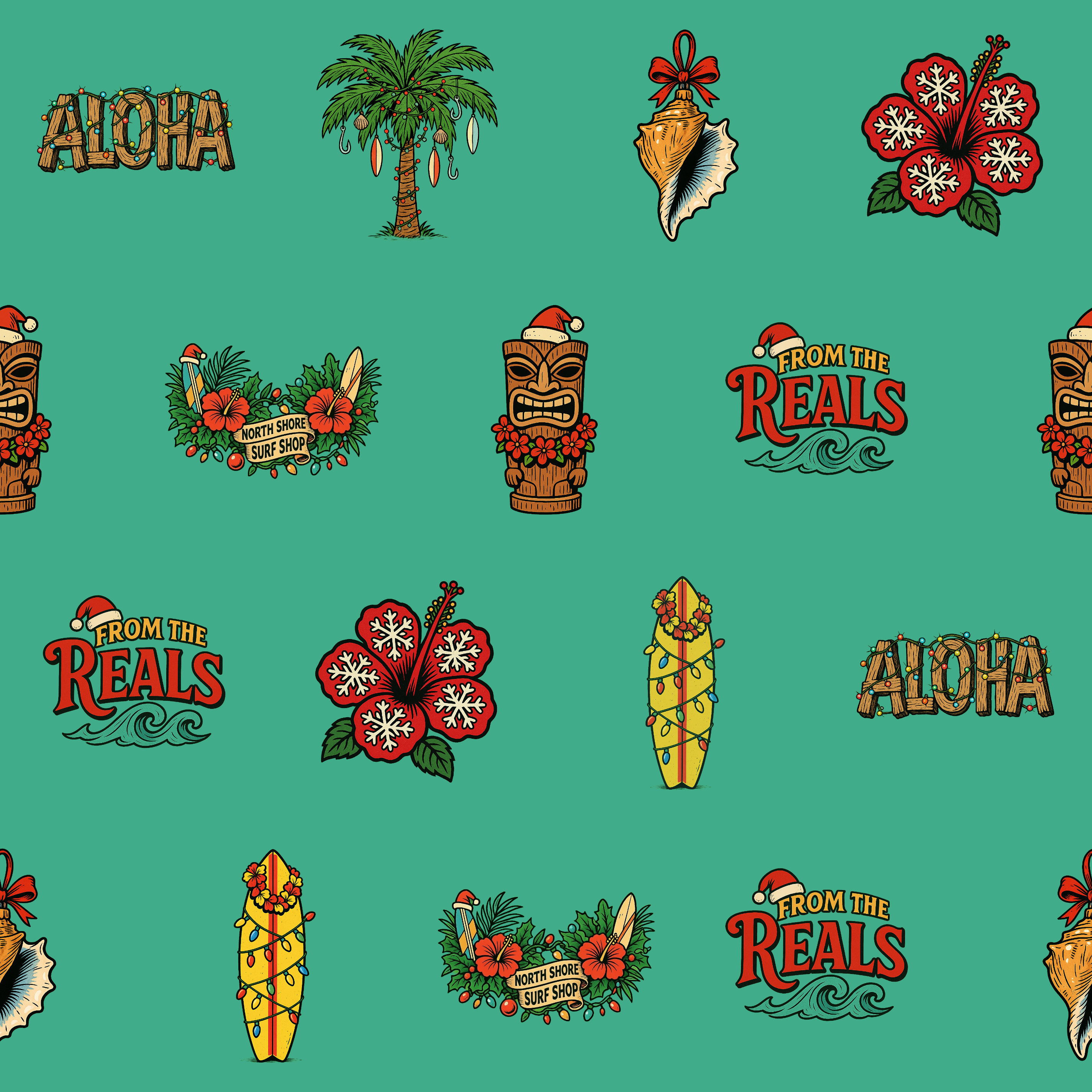 Christmas Wrapping Paper - Retro Hawaiian Surf Shop Design - Photo 1