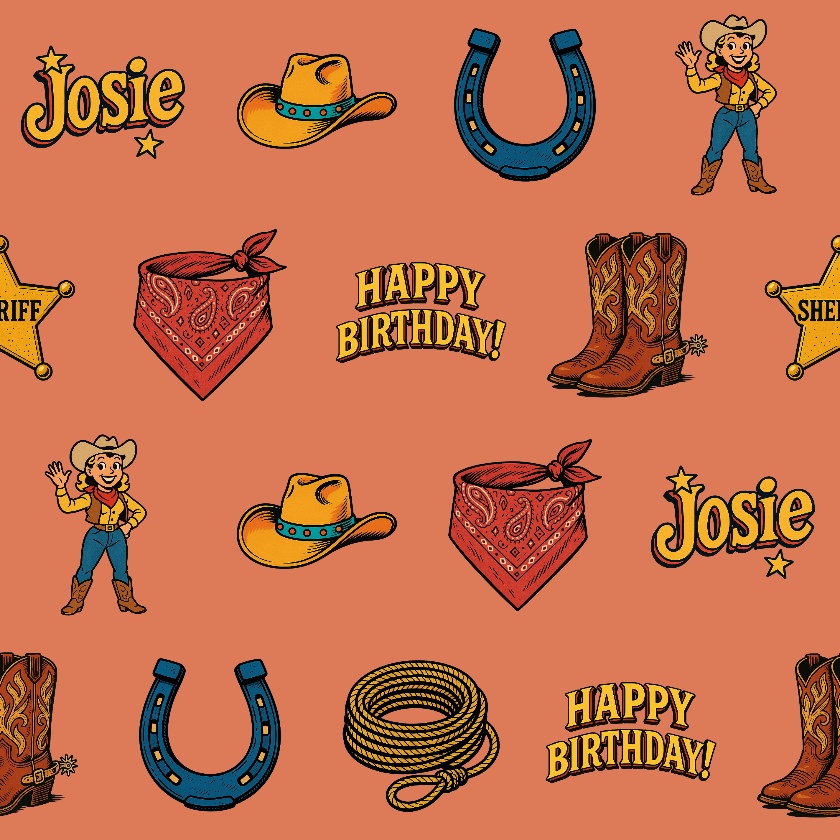Retro Cowgirl Birthday Wrapping - Custom Western Boots & Hats Design - Photo 2