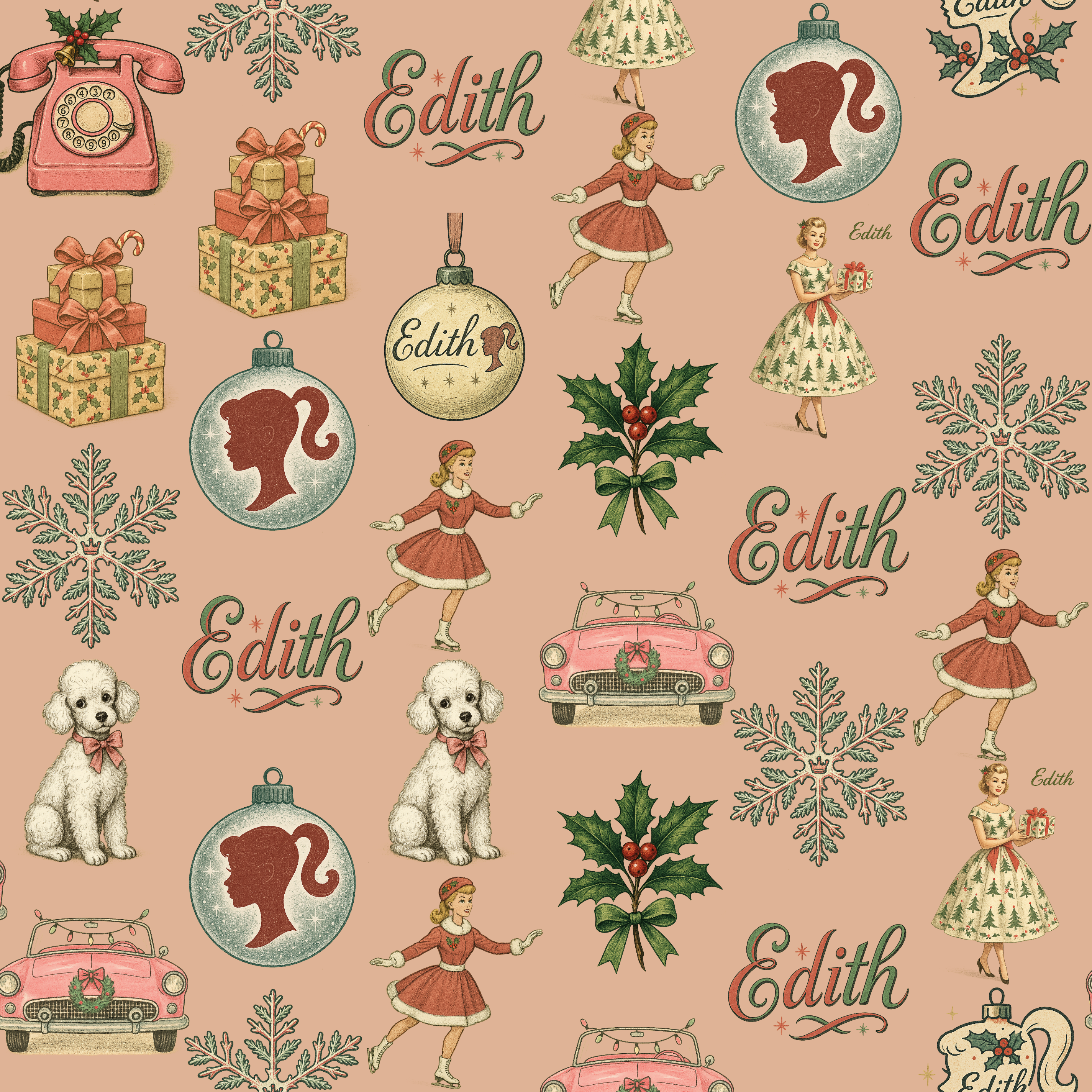 Barbie Christmas Wrapping Paper - Vintage Holiday Glam Design - Pink Retro Style - Photo 1
