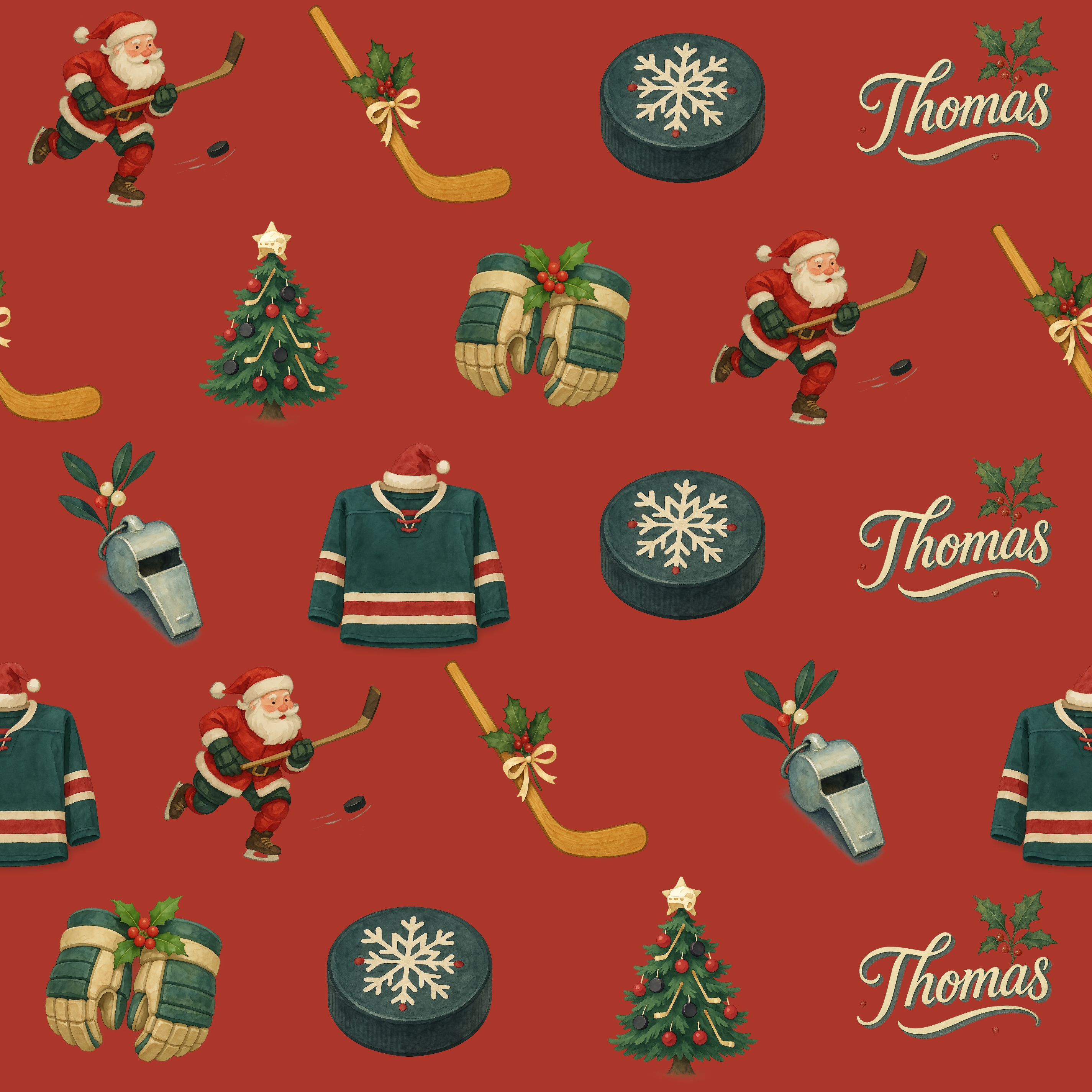 Vintage Hockey Christmas Wrapping Paper - Custom Sports Holiday Design - Photo 2