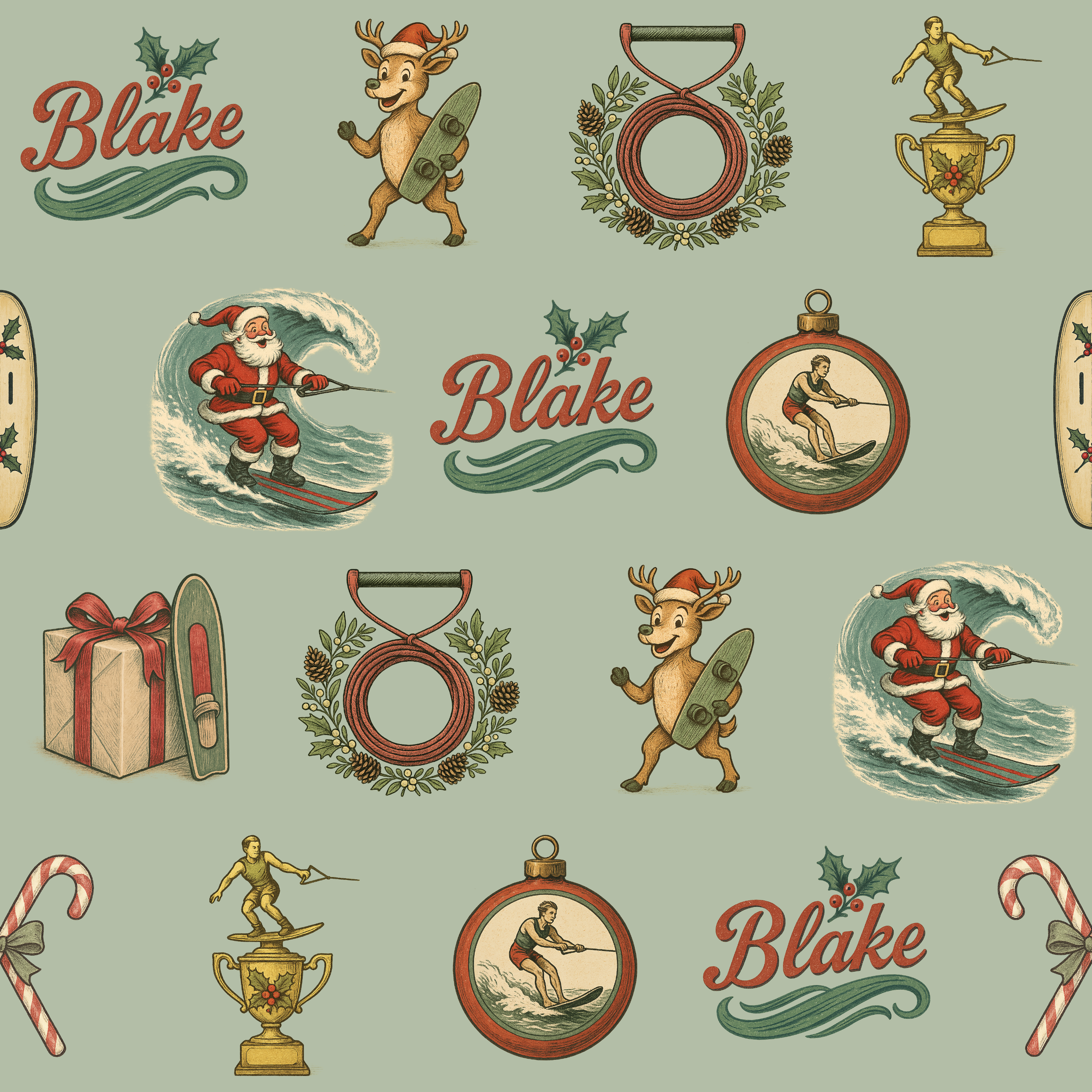 Unique Watersports Christmas Wrap - Retro Illustration Custom Design - Photo 2