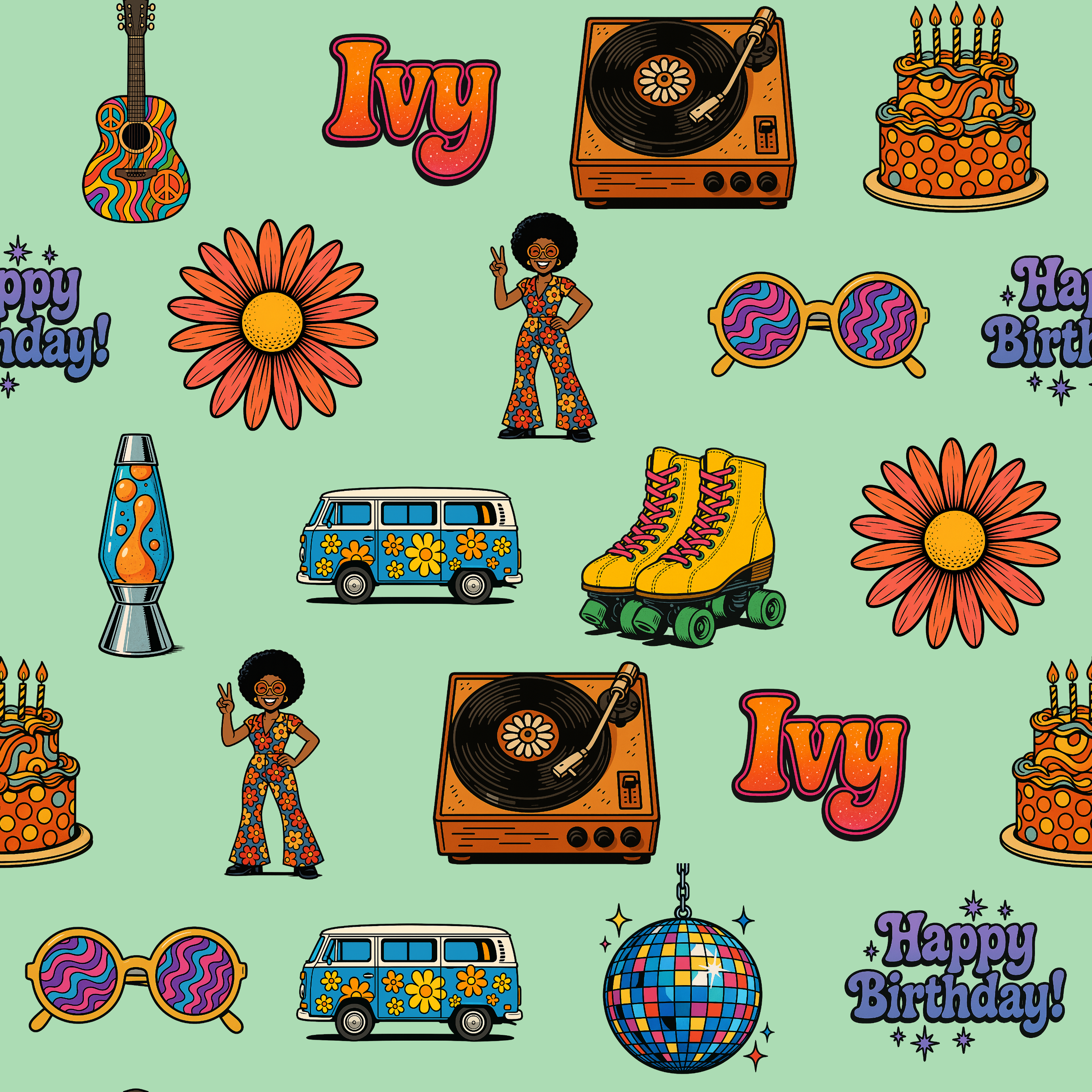 Personalizable 70s Birthday Wrapping Paper - Groovy Disco Style - Photo 2