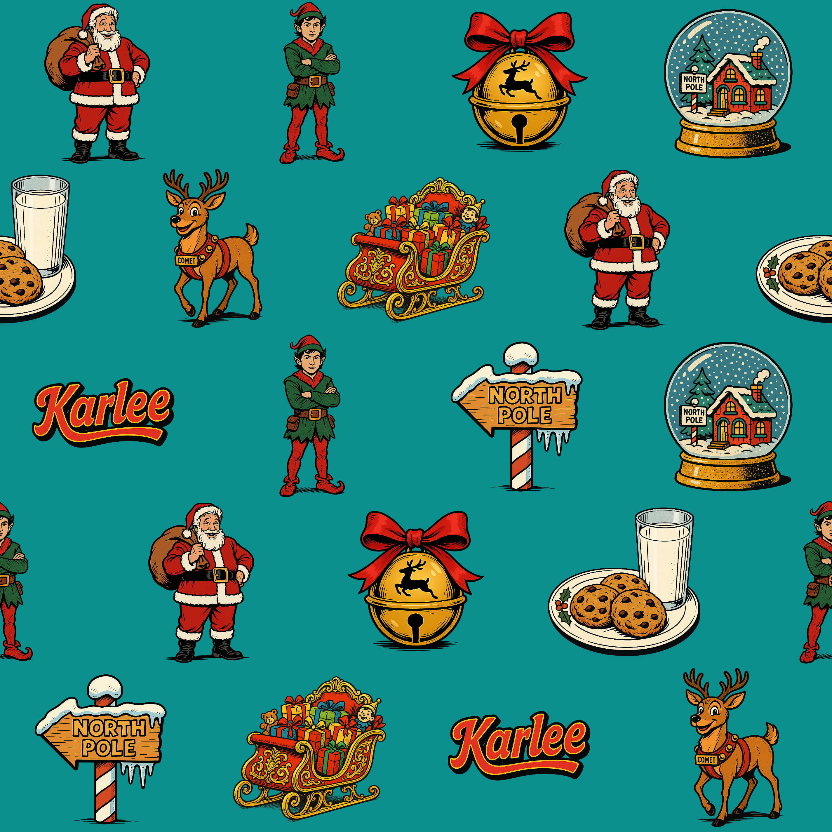 Vintage Yuletide Gift Wrap - Classic Saint Nick & Elf Pattern Custom - Photo 2