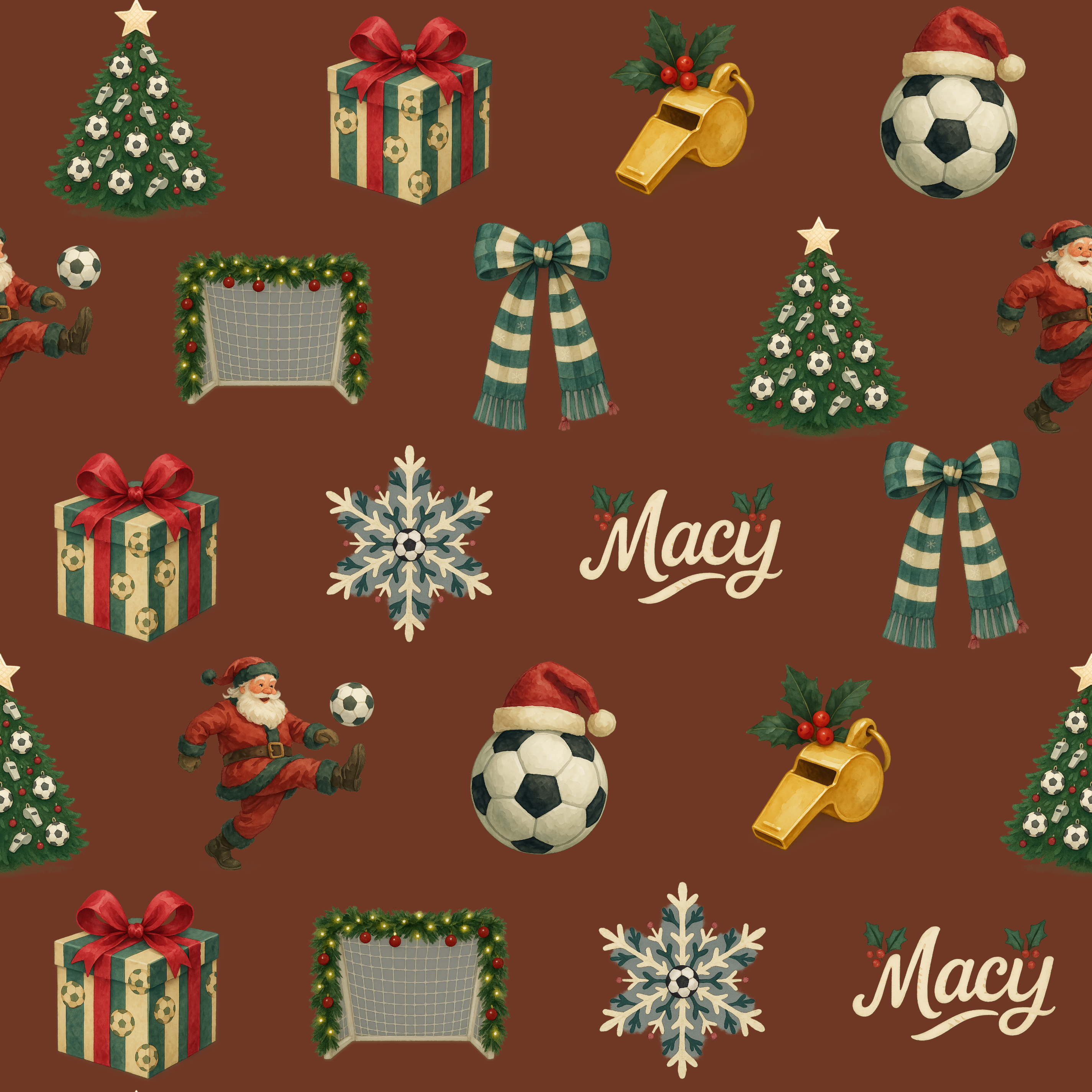 Personalizable Christmas Soccer Gift Wrap - Vintage Holiday Sports Theme - Photo 2