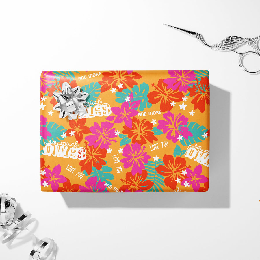Aloha Vibes wrapping paper — wrapped gift with bow