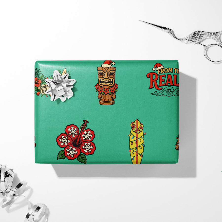 Christmas Wrapping Paper - Retro Hawaiian Surf Shop Design
