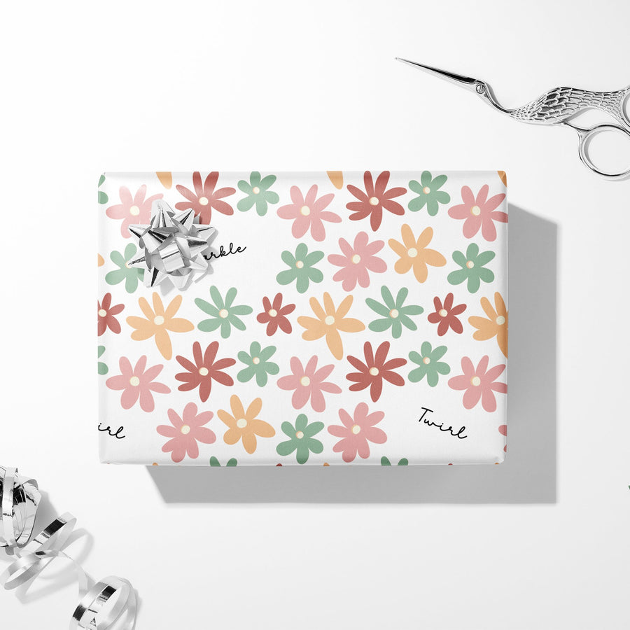 Coming Up Daisies wrapping paper — wrapped gift with bow