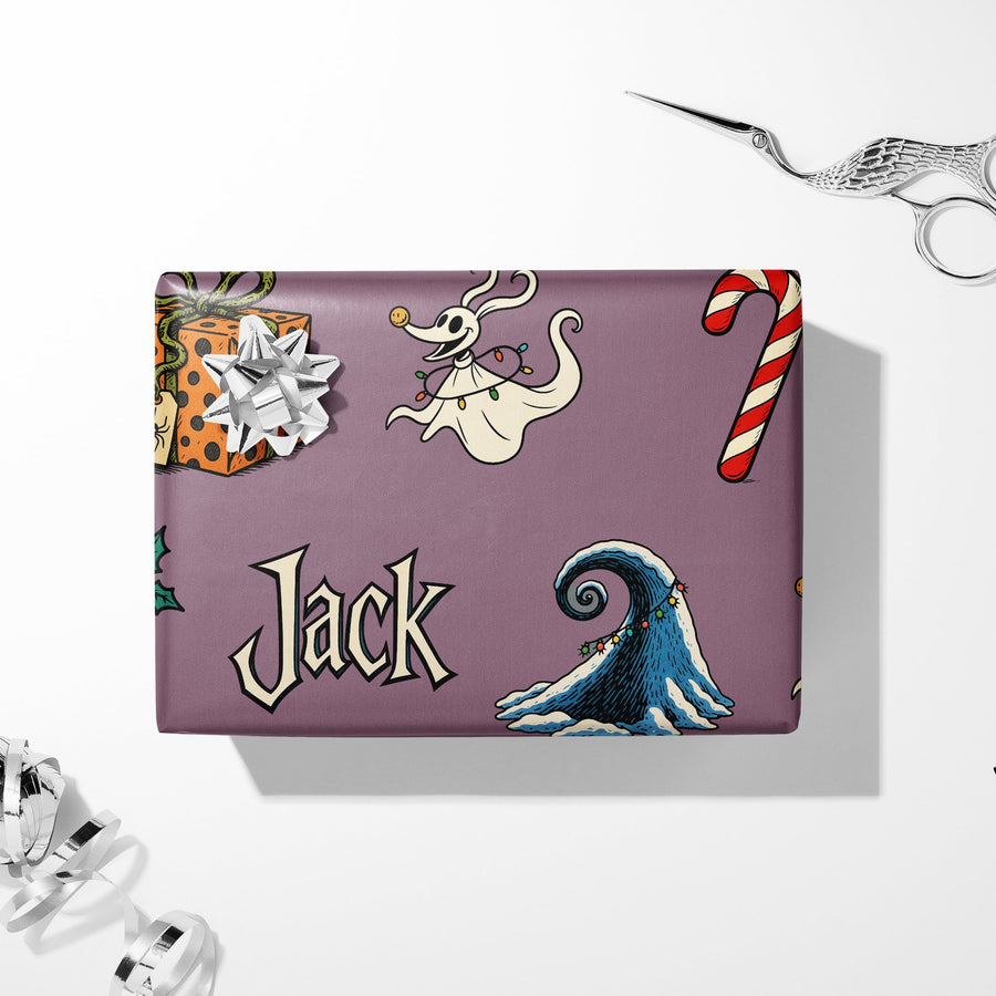 Haunted Christmas Gift Wrap - Dark Fantasy Theme - Custom Name Holiday Paper