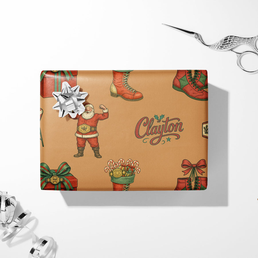 Holiday Wrestling Gift Wrap - Santa's Champion Ring Festive Paper