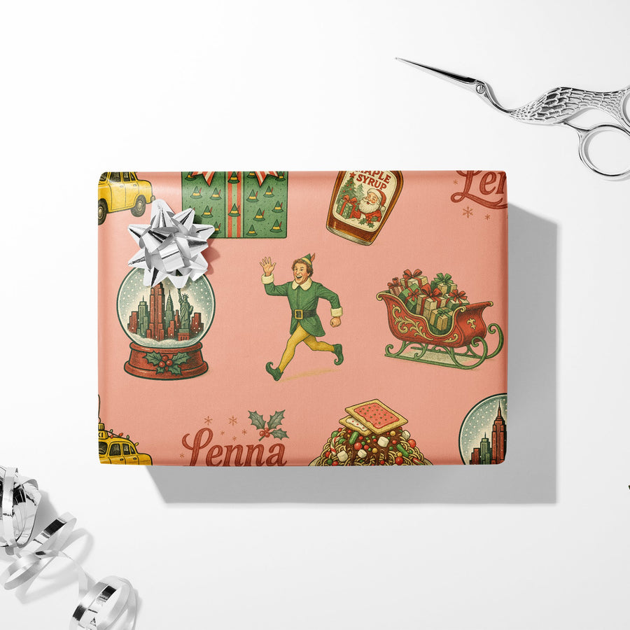 Retro North Pole Gift Wrap - Cheerful Winter Character Theme - Custom Name