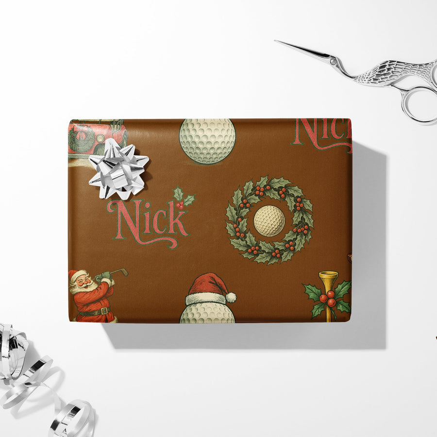 Santa's Golf Game Christmas Wrap - Vintage Style Custom Paper
