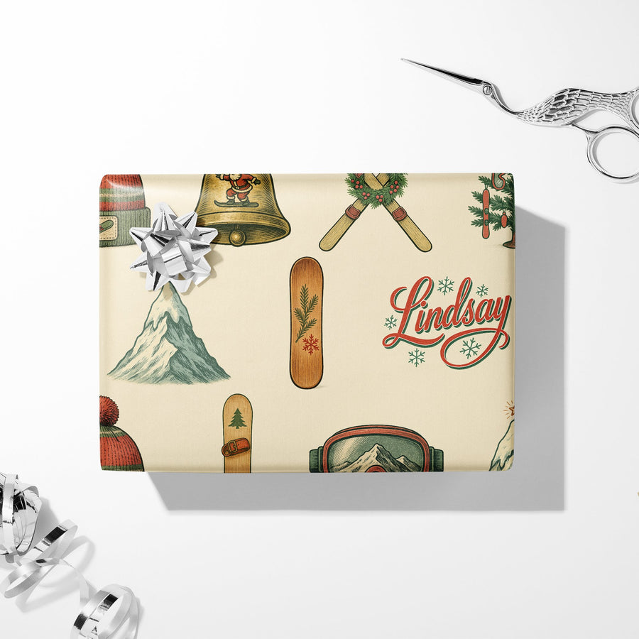 Snowboarding Santa Christmas Wrap - Vintage Winter Sports Personalizable