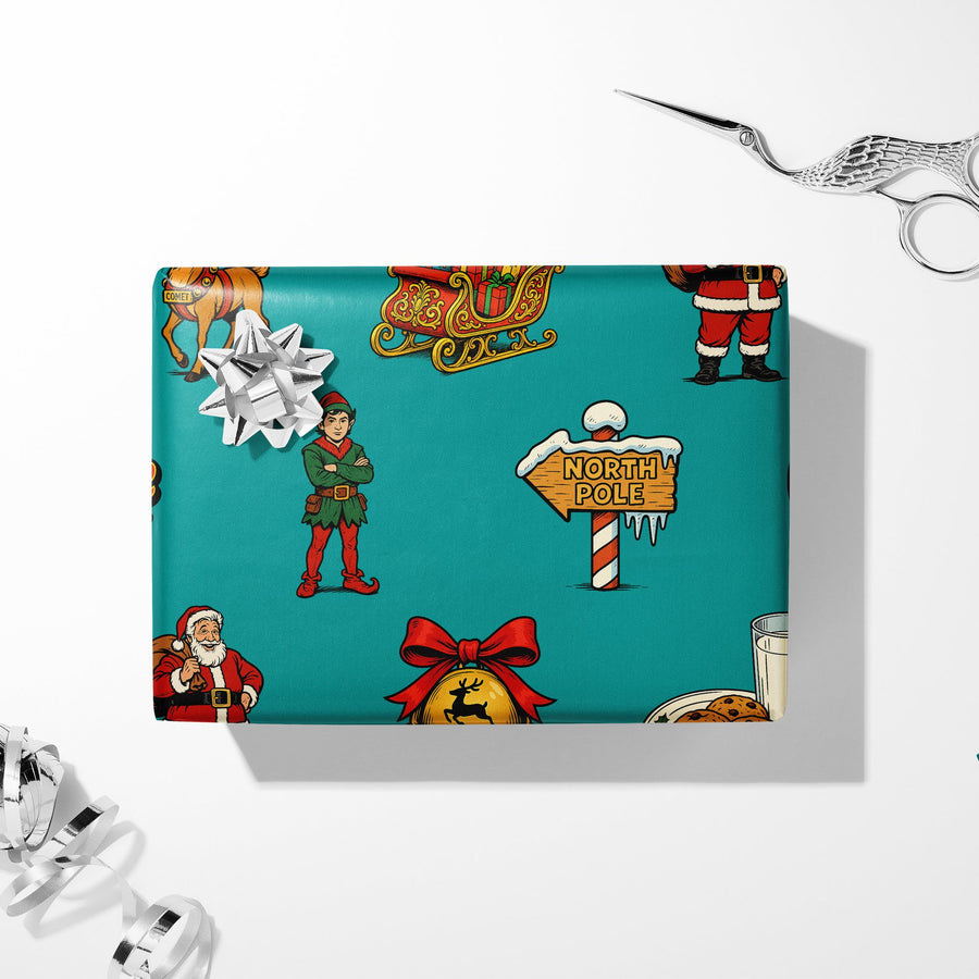 Vintage Yuletide Gift Wrap - Classic Saint Nick & Elf Pattern Custom