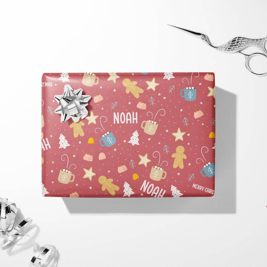 Winter Sweets wrapping paper — wrapped gift with bow