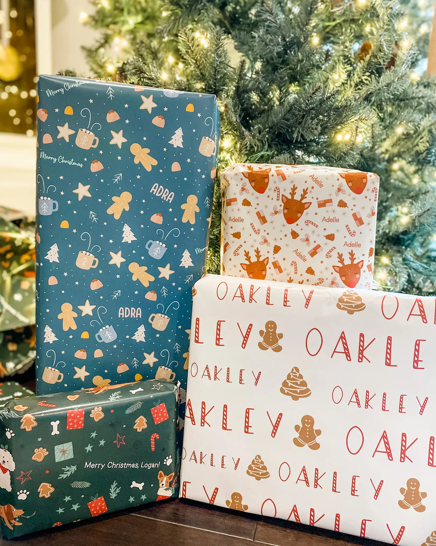 Christmas gifts wrapped in Paperbloom prints