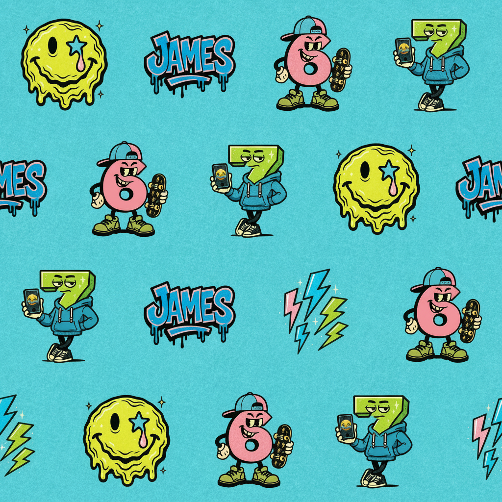 Gen Z Christmas Wrapping Paper - Retro-Comic '6 & 7' Vibe - Photo 1