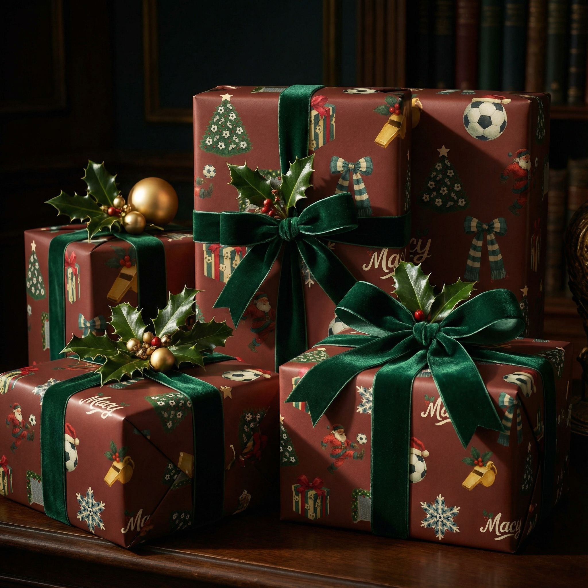 Personalizable Christmas Soccer Gift Wrap - Vintage Holiday Sports Theme - Photo 6