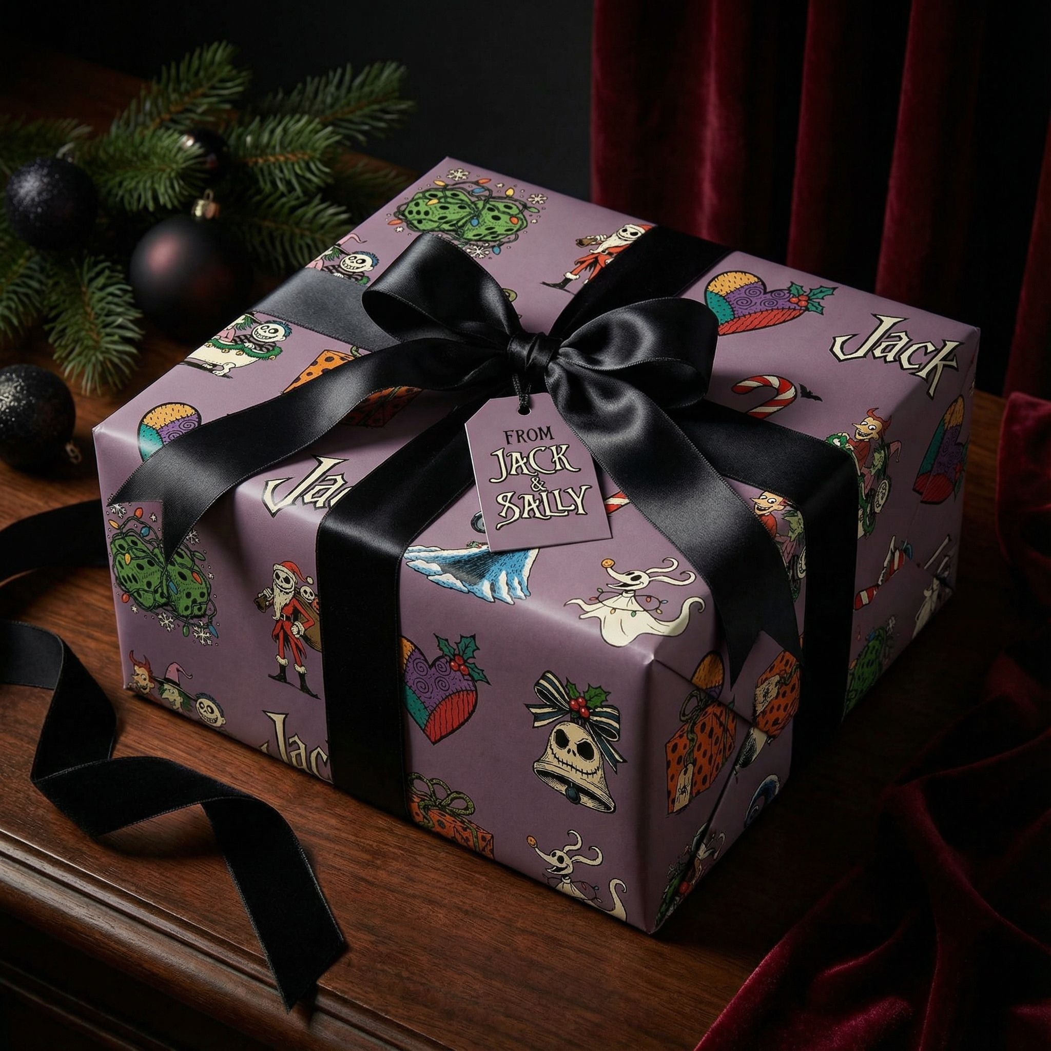 Haunted Christmas Gift Wrap - Dark Fantasy Theme - Custom Name Holiday Paper - Photo 3