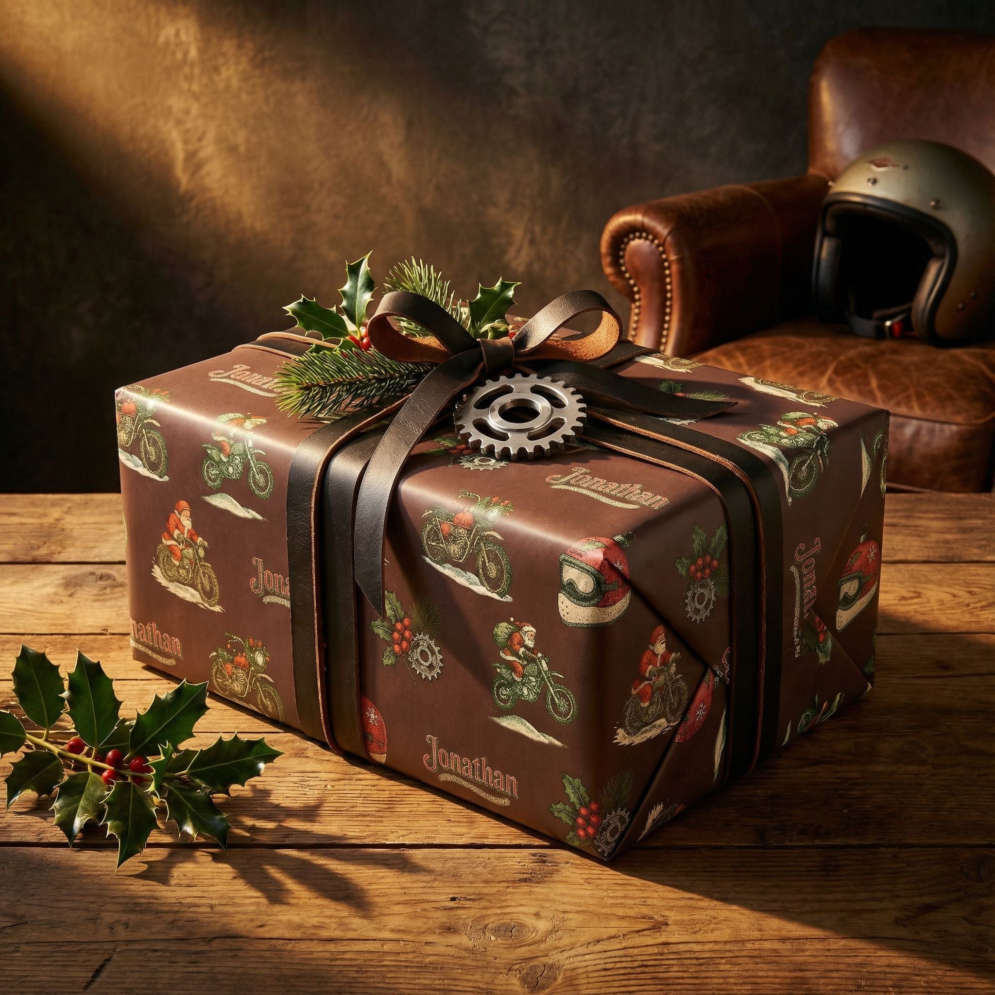 Customizable Christmas Dirt Bike Gift Wrap - Retro Santa Rider Pattern - Photo 6