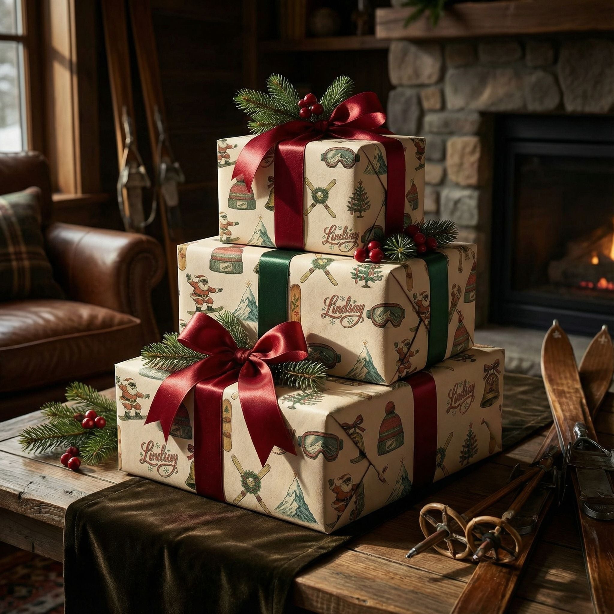 Snowboarding Santa Christmas Wrap - Vintage Winter Sports Personalizable - Photo 5