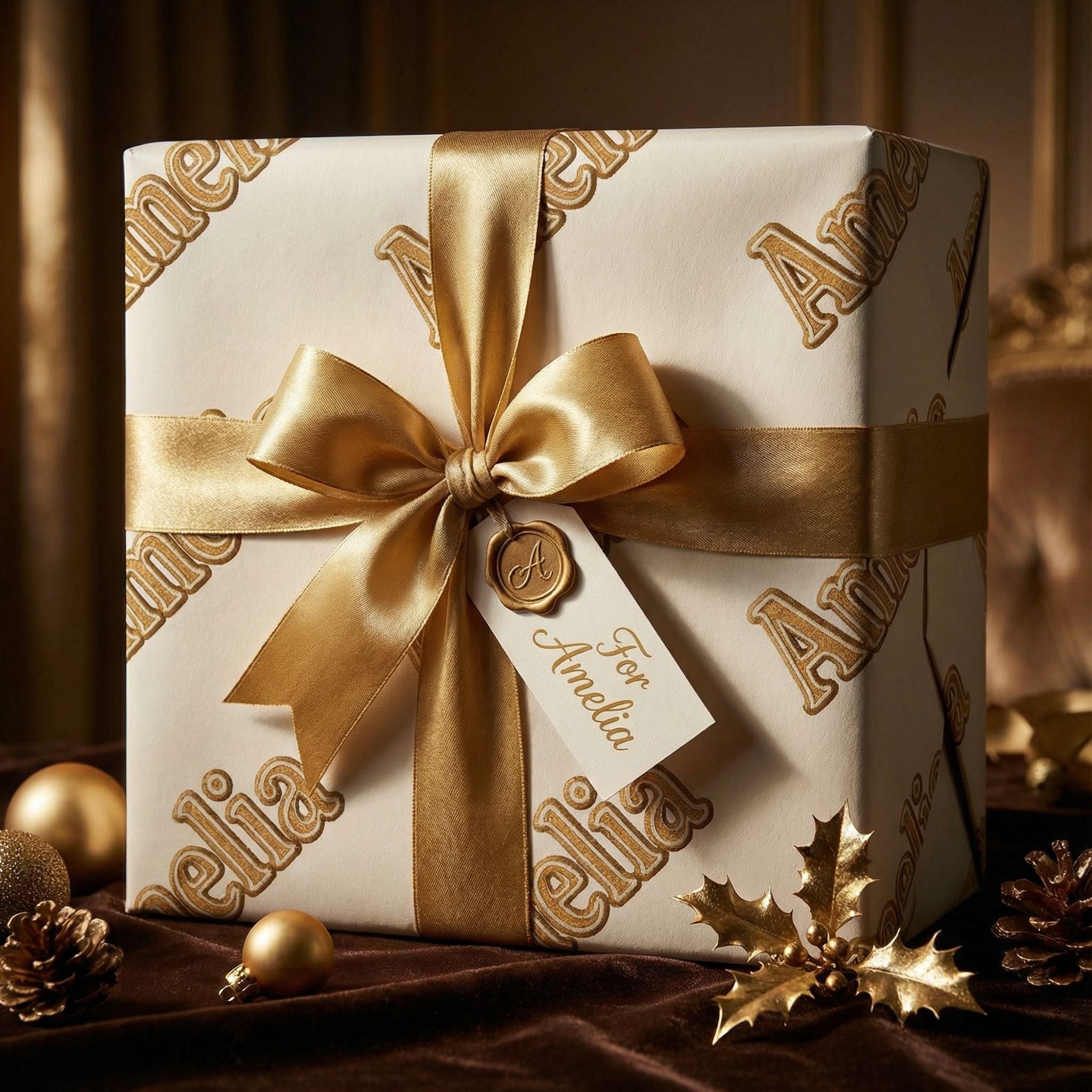 Gingerbread Script Christmas Wrap - Add Your Name Custom Design - Photo 10