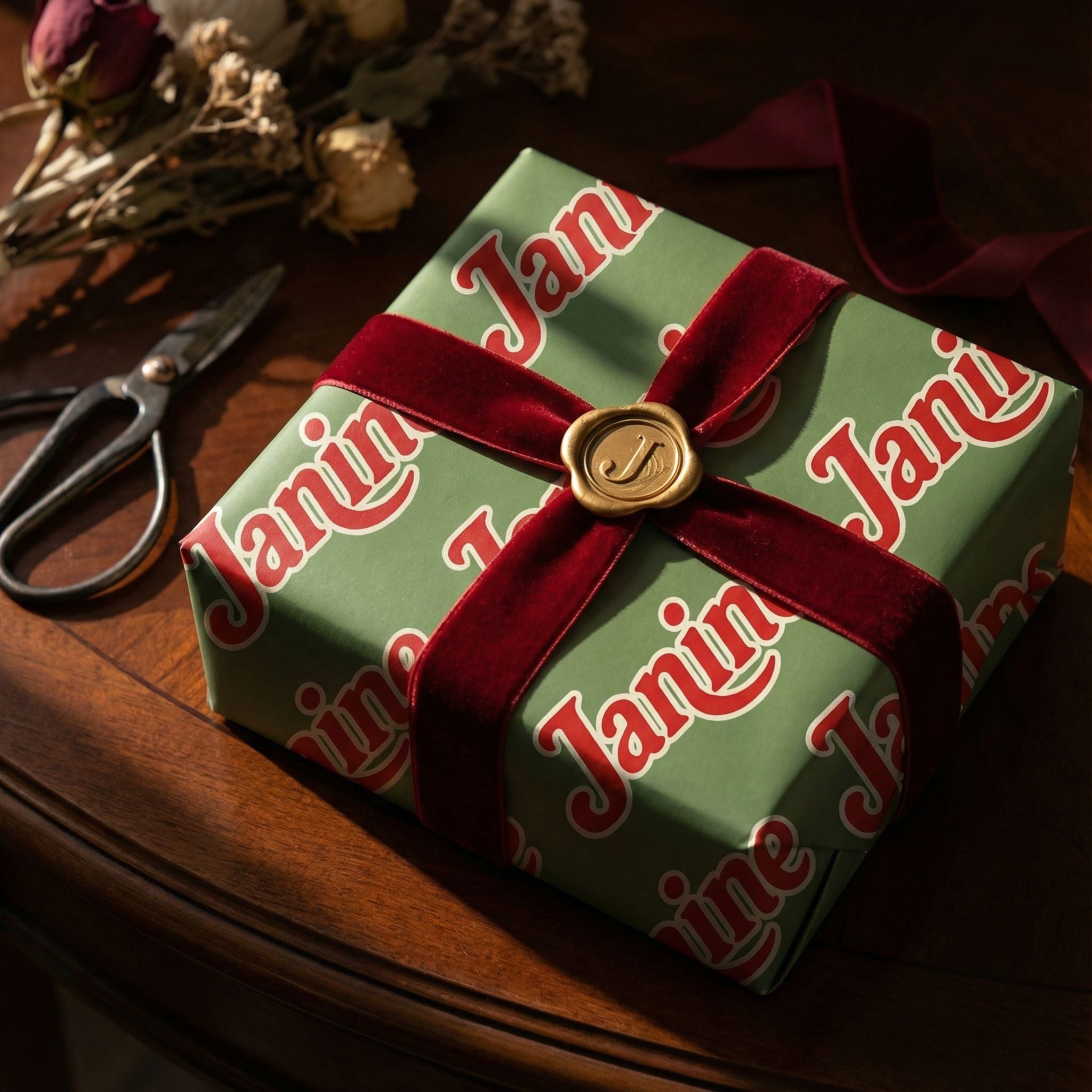 Custom Name Holiday Gift Wrap - Festive Green & Red Personalizable - Photo 4