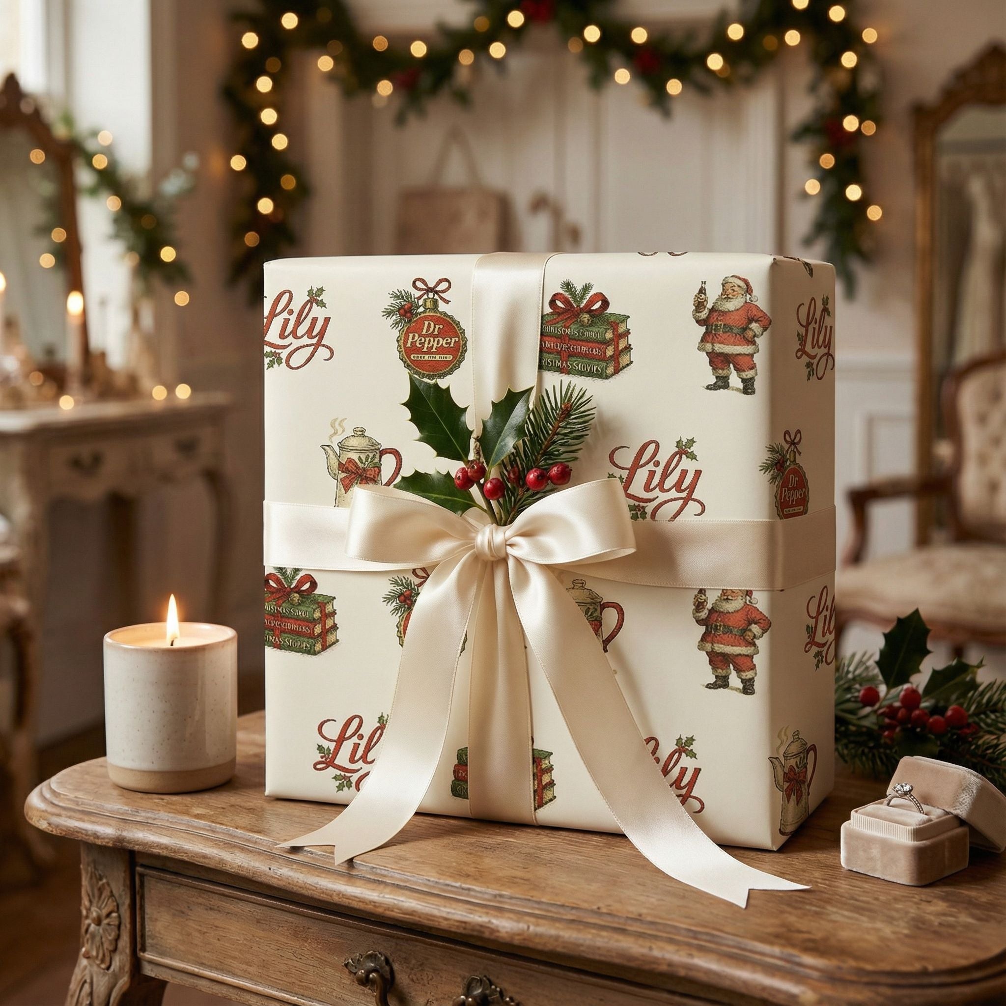 Dr Pepper Christmas Wrapping Paper - Vintage Santa & Holly Style - Photo 9