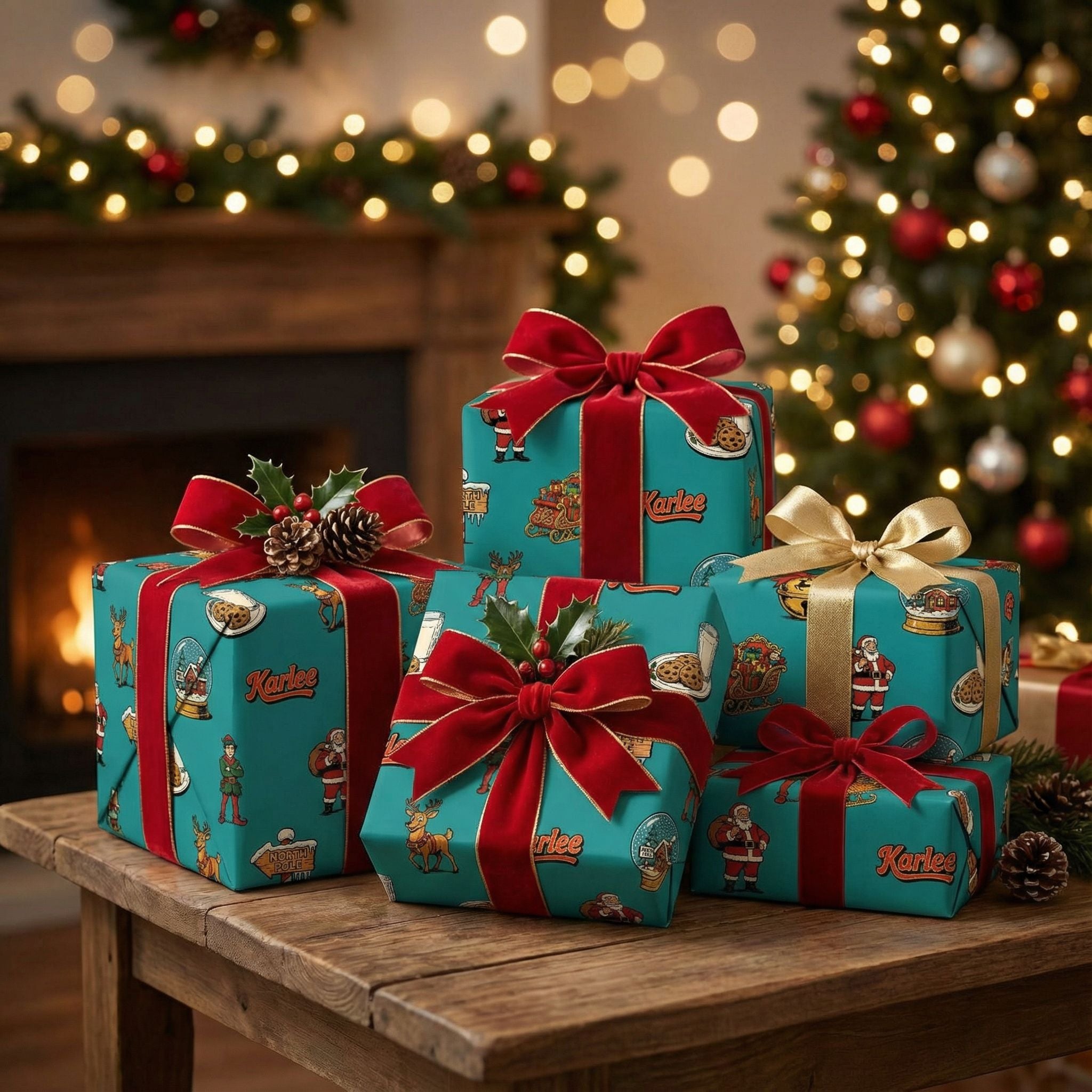 Vintage Yuletide Gift Wrap - Classic Saint Nick & Elf Pattern Custom - Photo 6