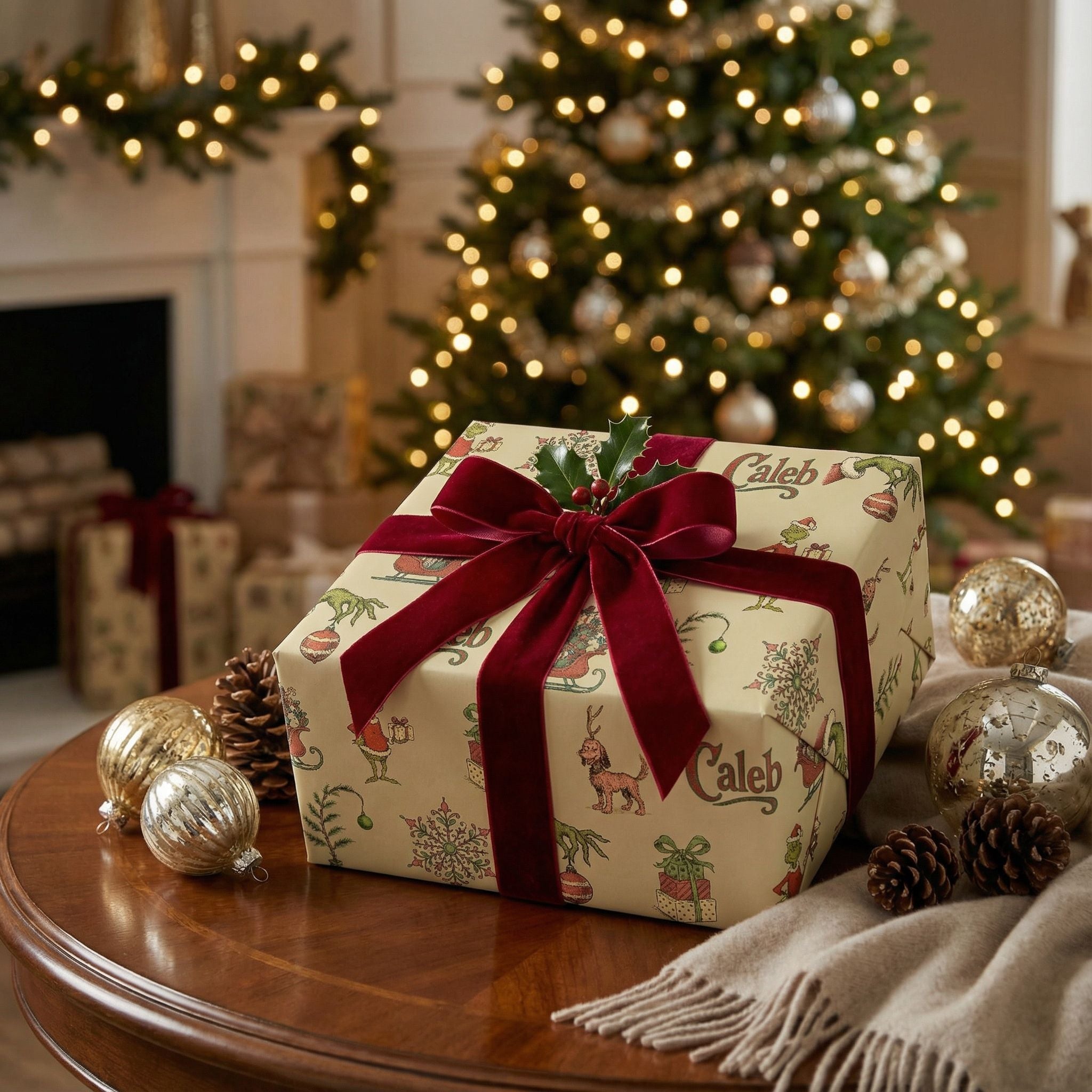 Festive Green Character Gift Wrap - Whimsical Christmas Tree Design - Photo 3