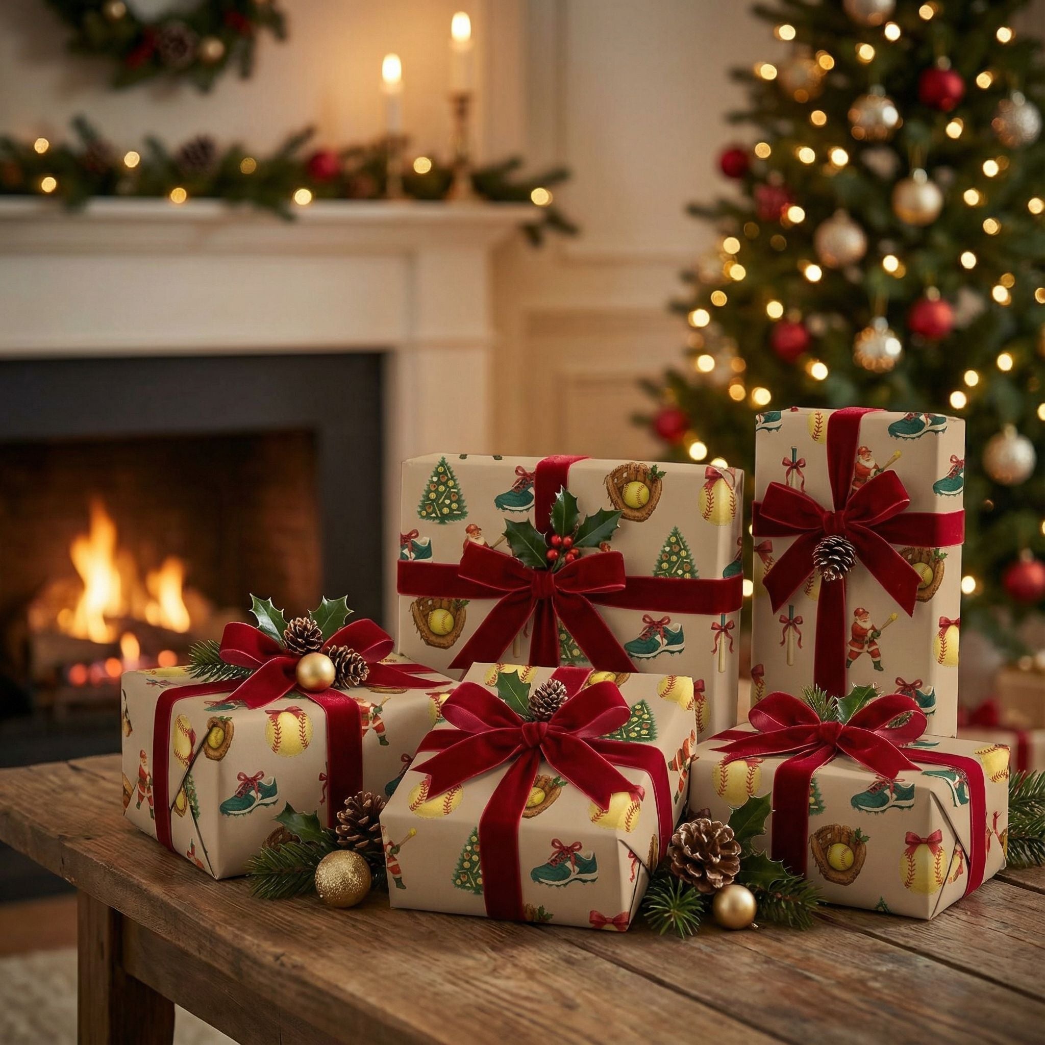 Softball Christmas Wrapping Paper - Nostalgic Holiday Sports Theme - Photo 6