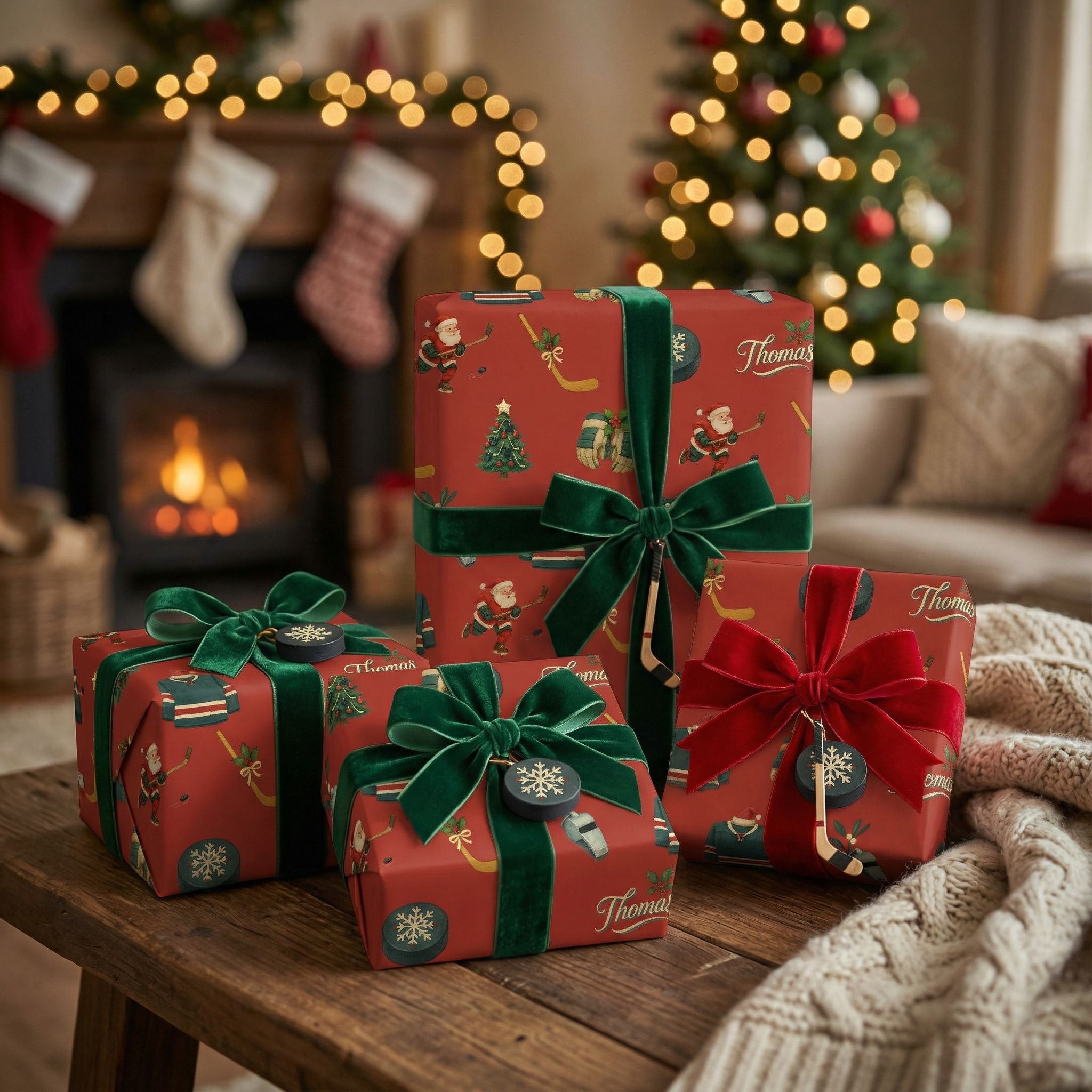 Vintage Hockey Christmas Wrapping Paper - Custom Sports Holiday Design - Photo 5