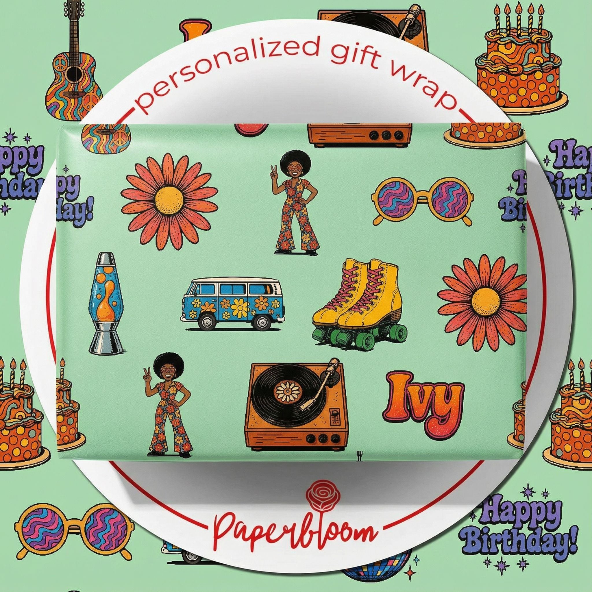 Personalizable 70s Birthday Wrapping Paper - Groovy Disco Style - Photo 1