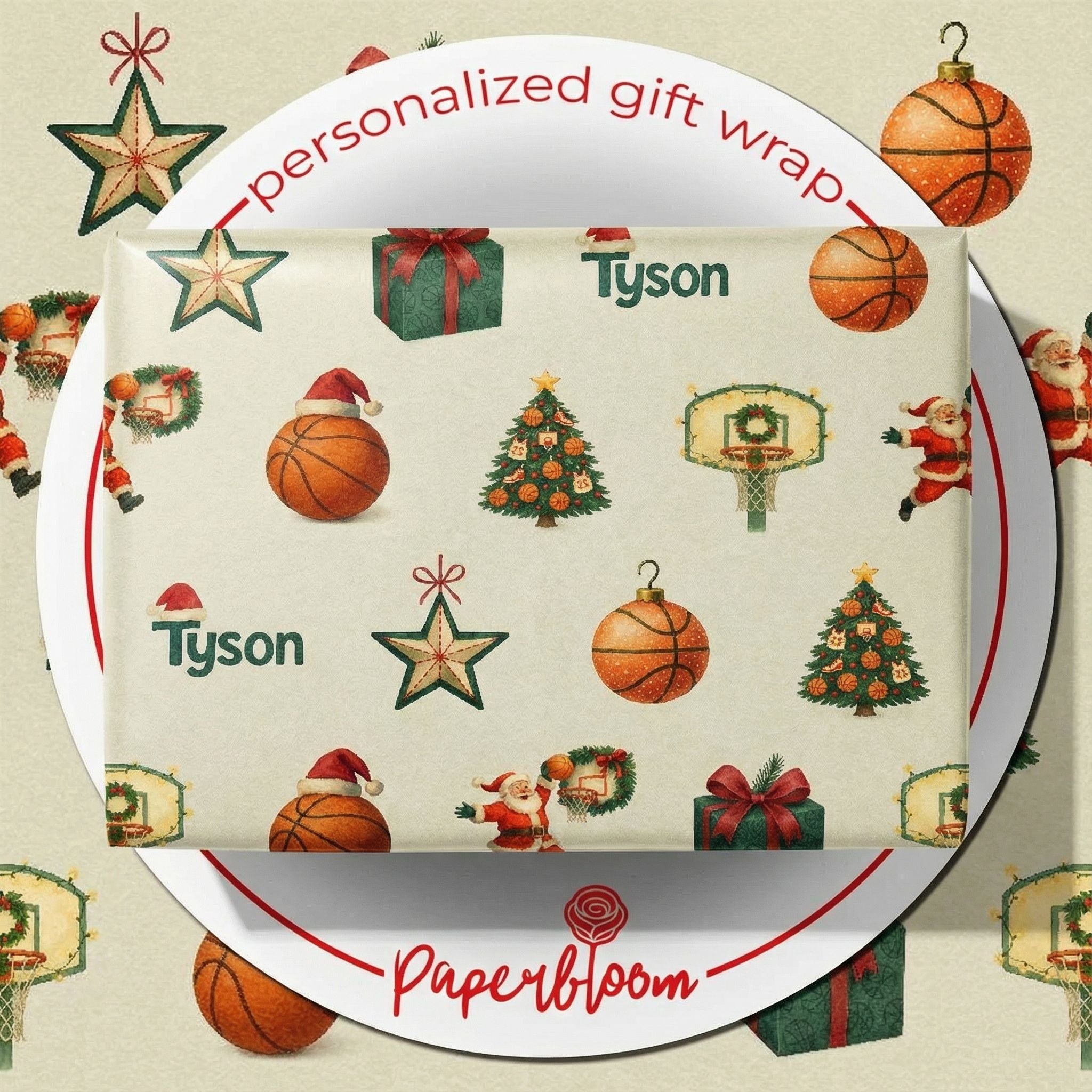 Basketball Christmas Gift Wrap - Santa Slam Dunk Custom Design - Photo 1