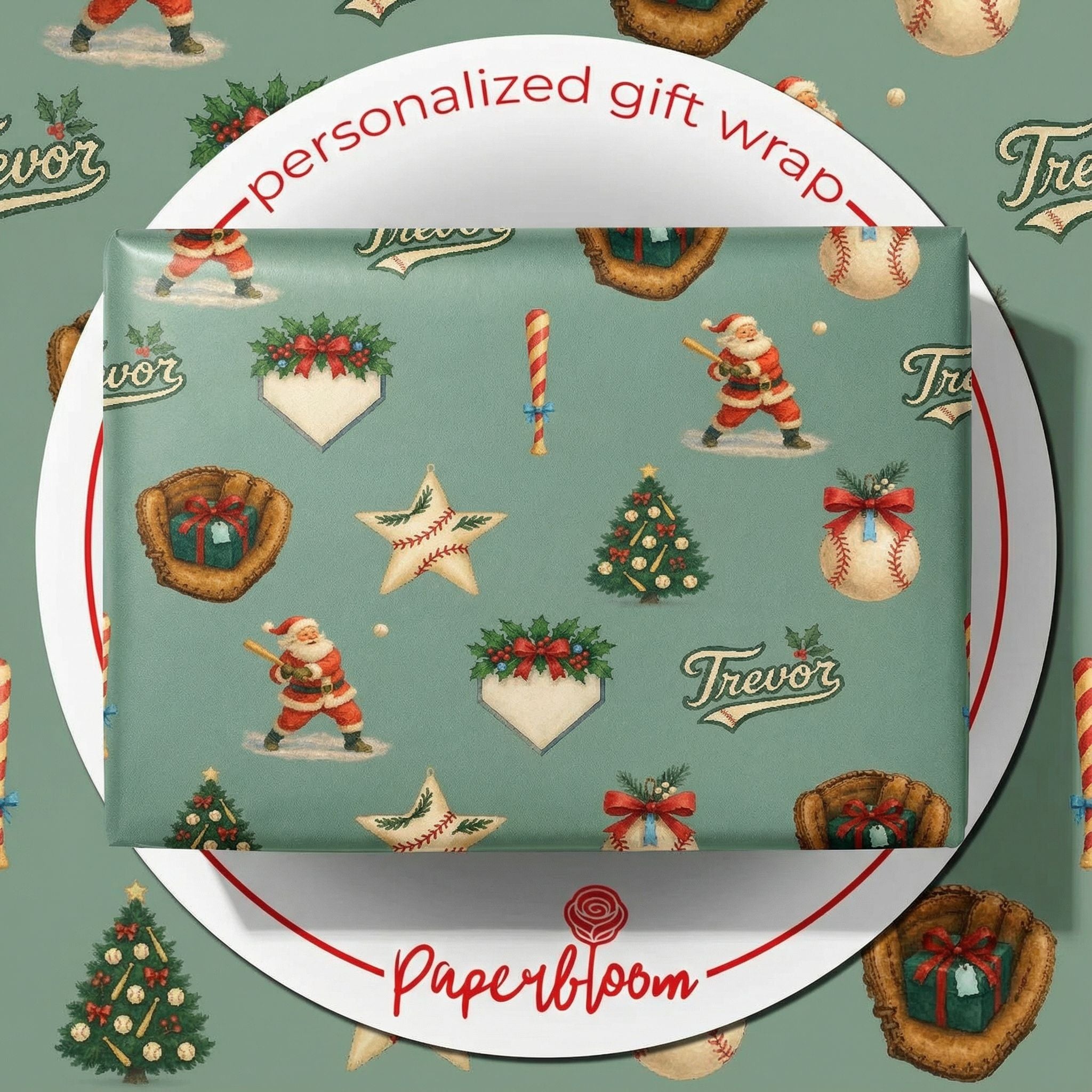 Festive Santa Baseball Gift Wrap - Vintage Sports Christmas Paper - Photo 1