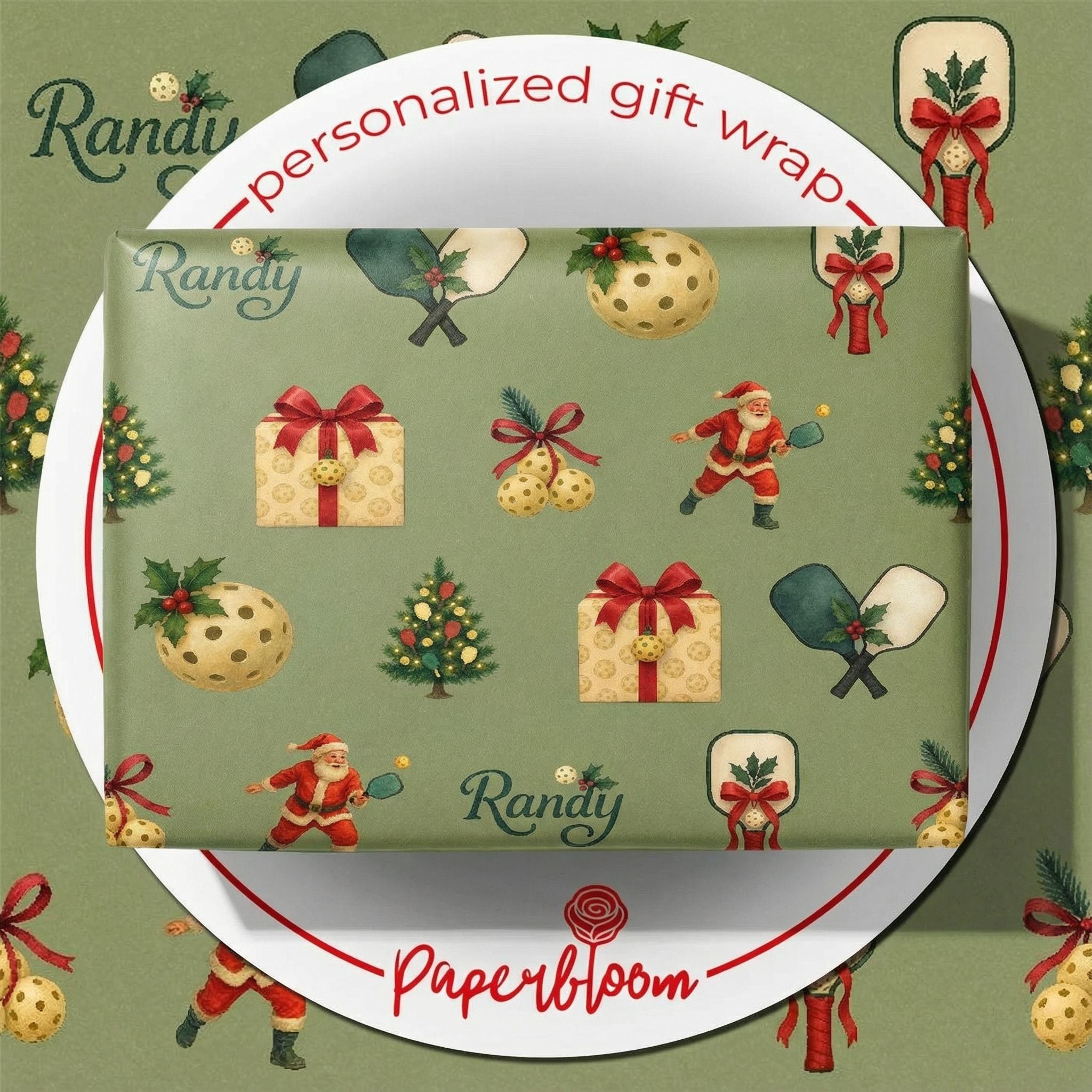 Personalizable Pickleball Christmas Gift Wrap - Nostalgic Holiday Sport - Photo 1