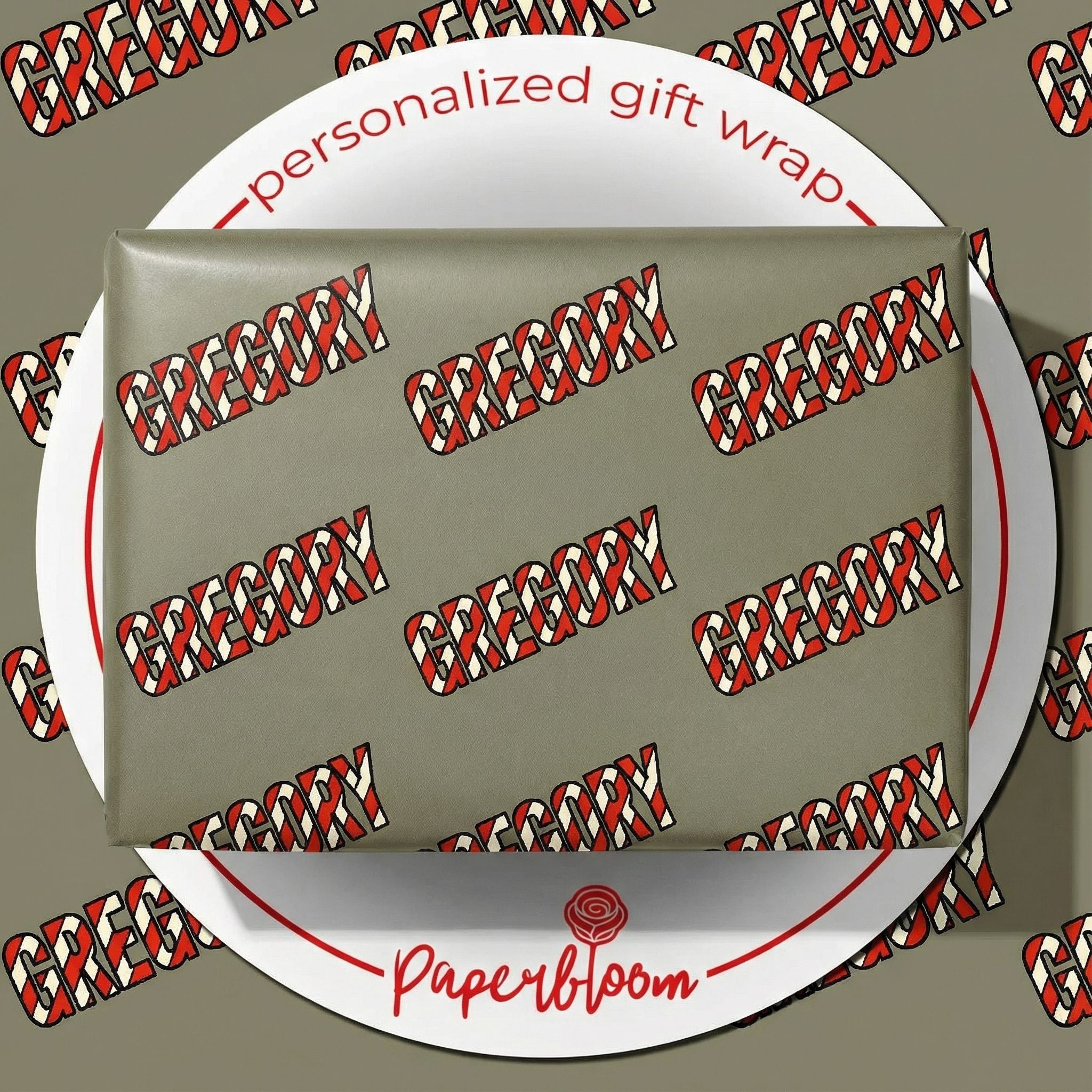 Personalizable Christmas Wrapping Paper - Bold Striped Name Design - Photo 1