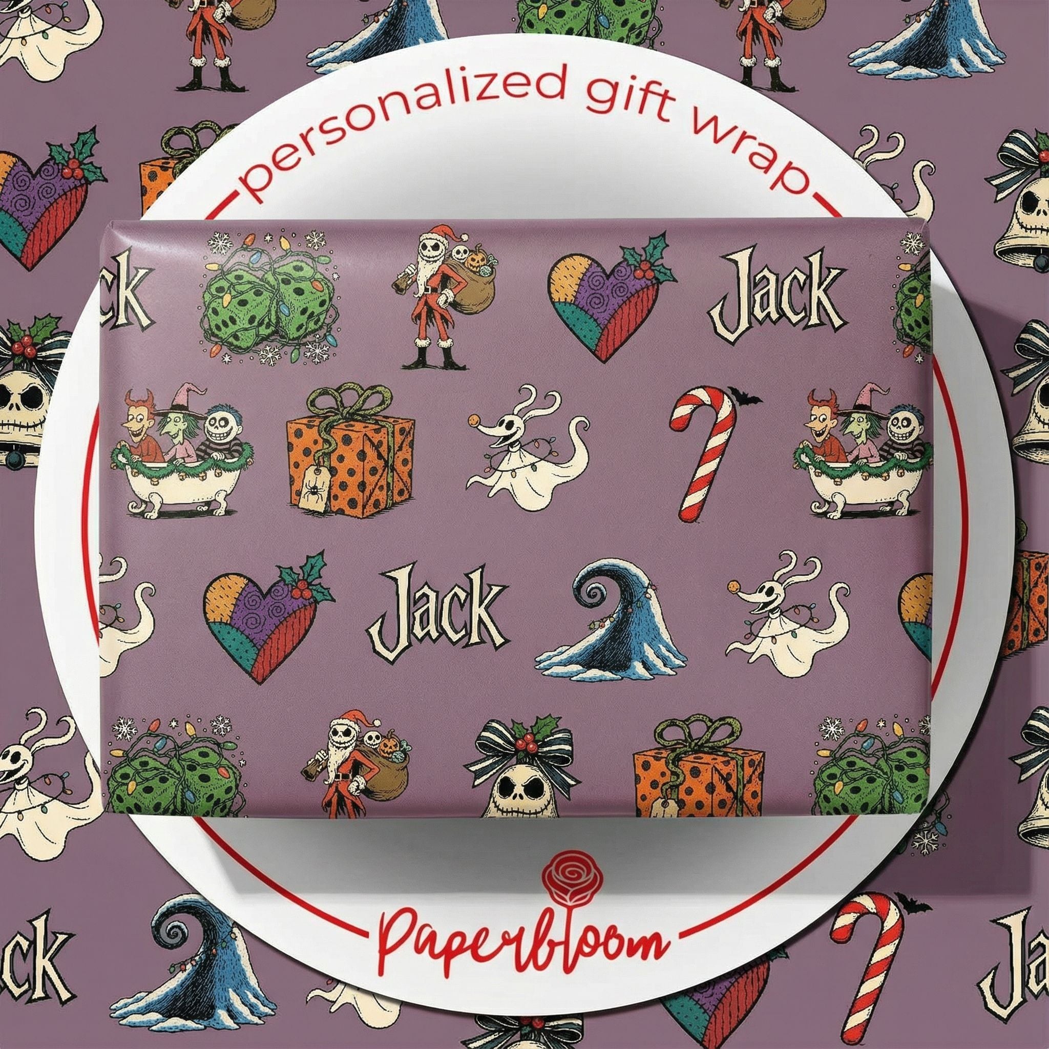 Haunted Christmas Gift Wrap - Dark Fantasy Theme - Custom Name Holiday Paper - Photo 1