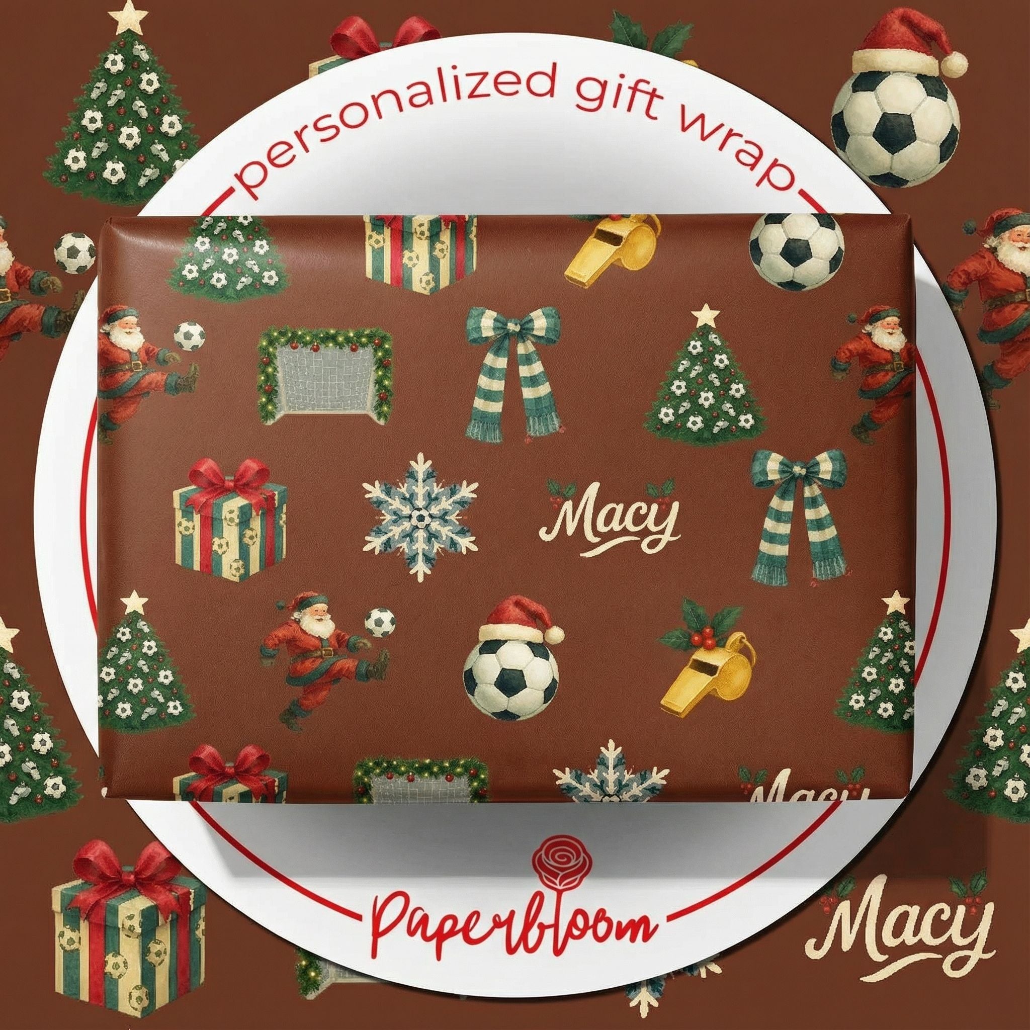 Personalizable Christmas Soccer Gift Wrap - Vintage Holiday Sports Theme - Photo 1