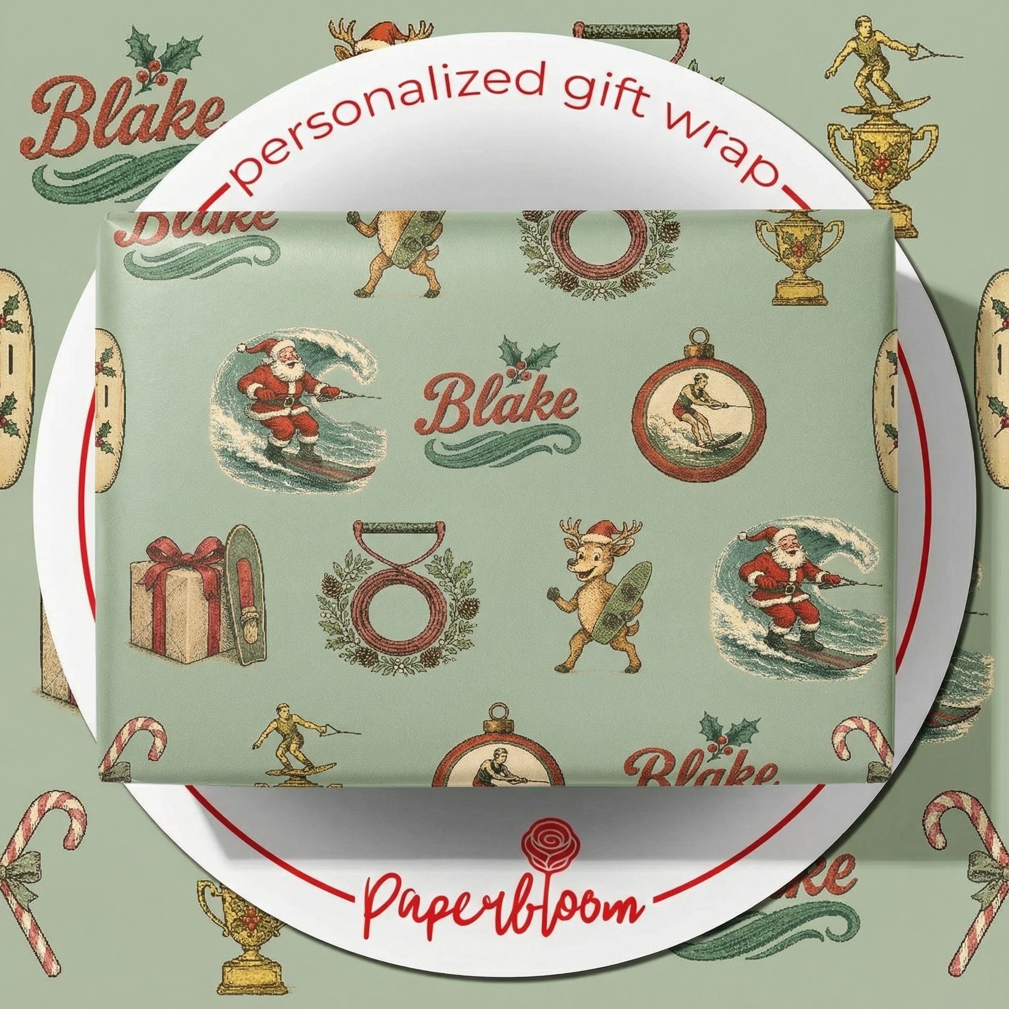 Unique Watersports Christmas Wrap - Retro Illustration Custom Design - Photo 1
