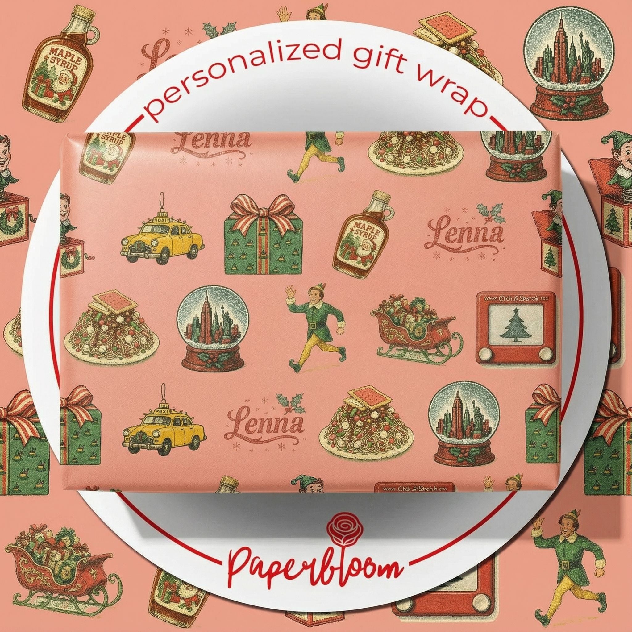 Retro North Pole Gift Wrap - Cheerful Winter Character Theme - Custom Name - Photo 1