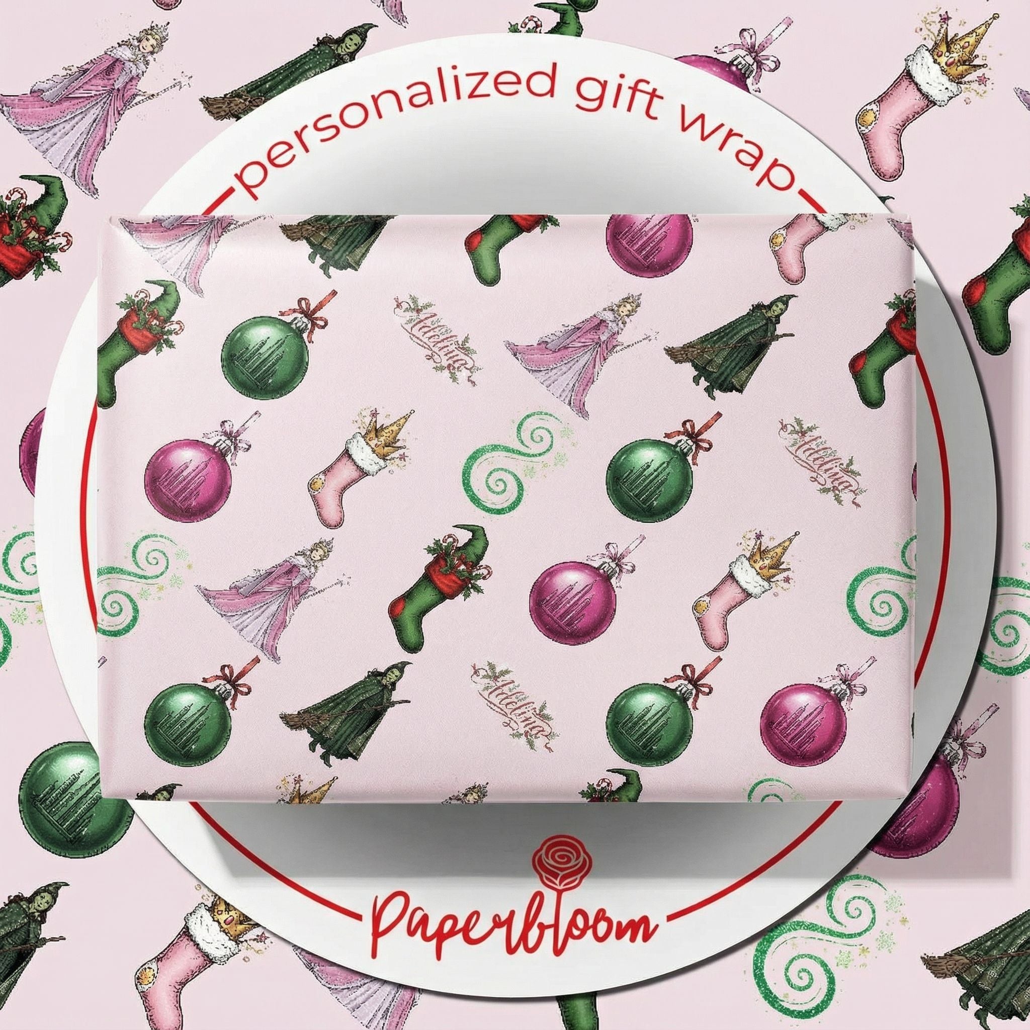 Whimsical Christmas Wrapping Paper - Enchanting Emerald & Pink Fantasy - Photo 1