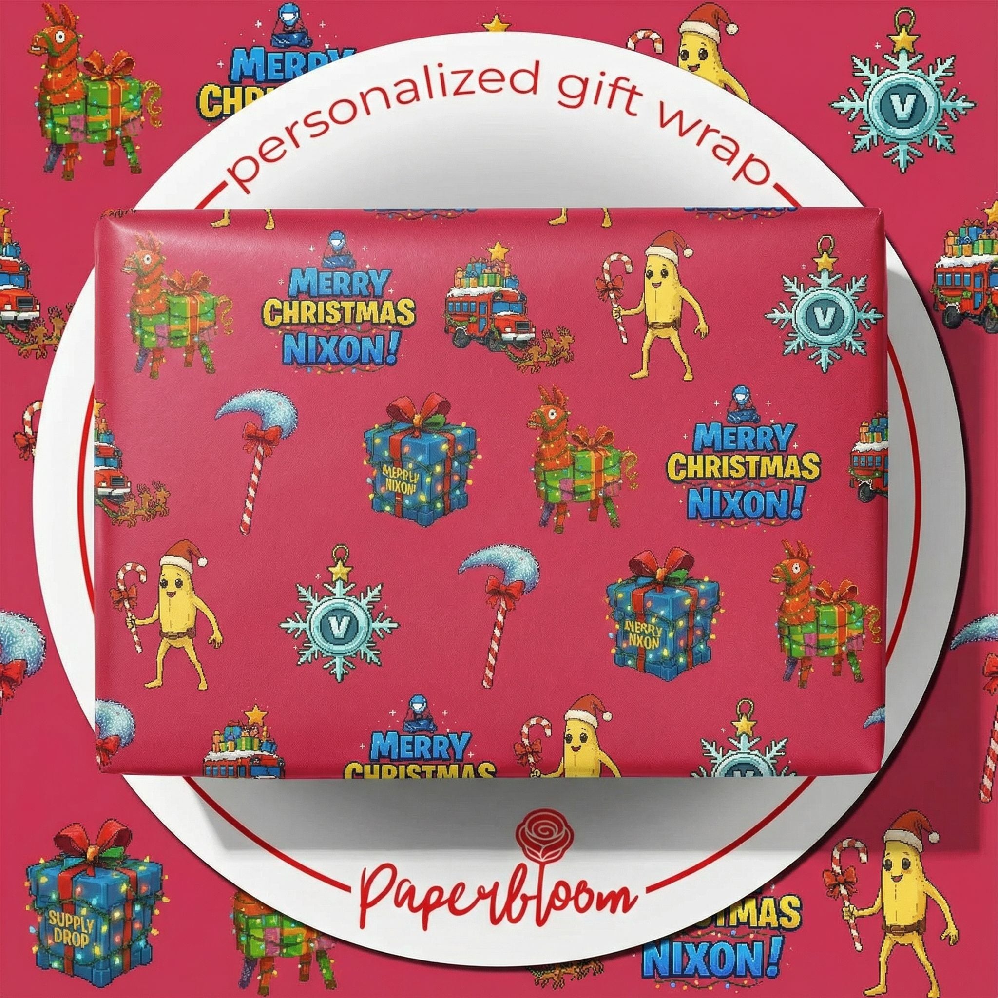 Personalizable Christmas Battle Royale Wrapping Paper - Whimsical Loot Design - Photo 1
