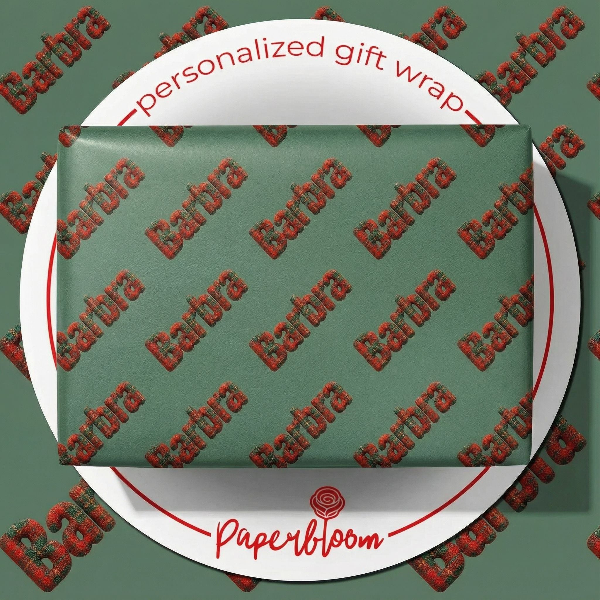 Personalizable Plaid Christmas Wrapping Paper - Chunky Name Design - Photo 1