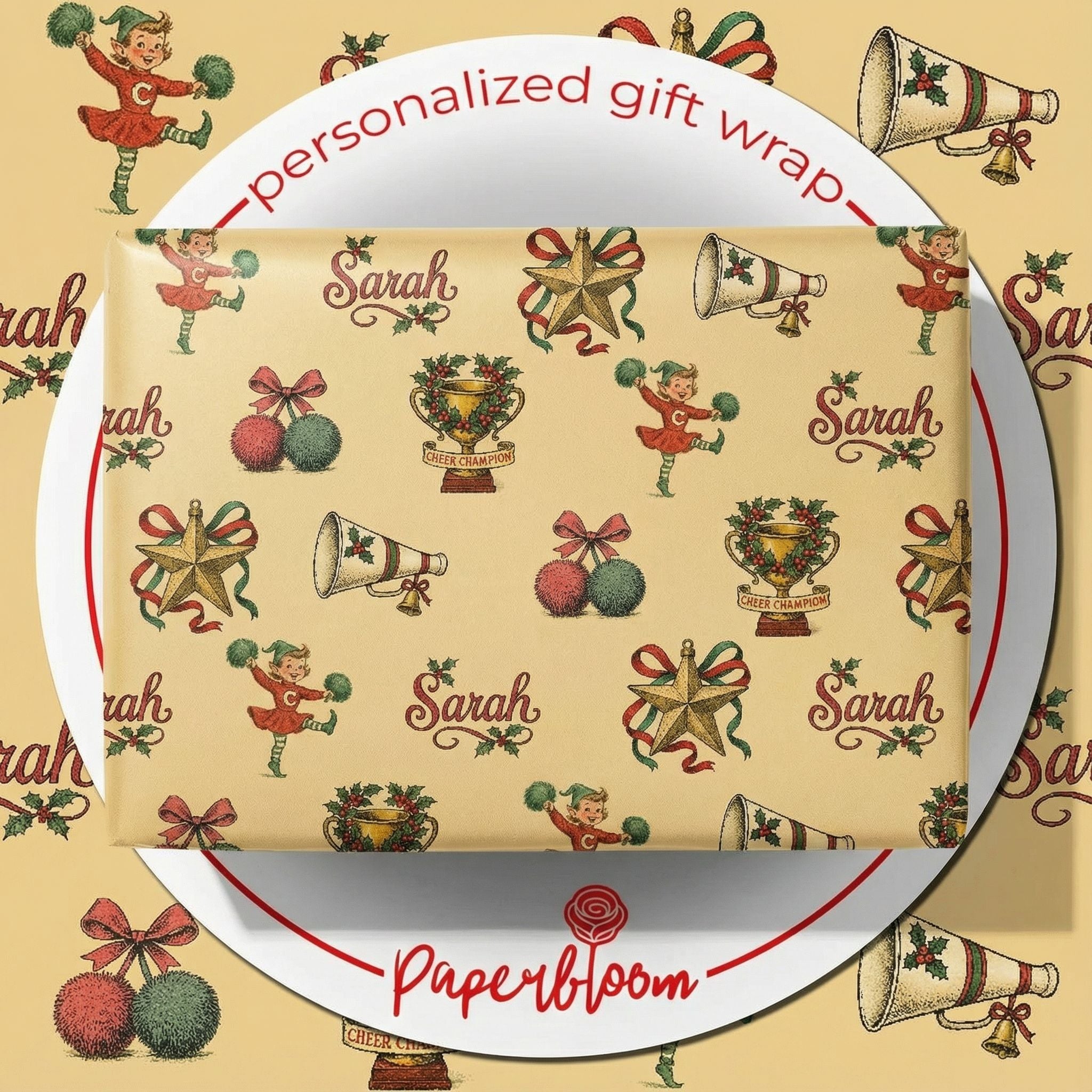 Personalizable Vintage Christmas Cheer Wrapping Paper - Photo 1