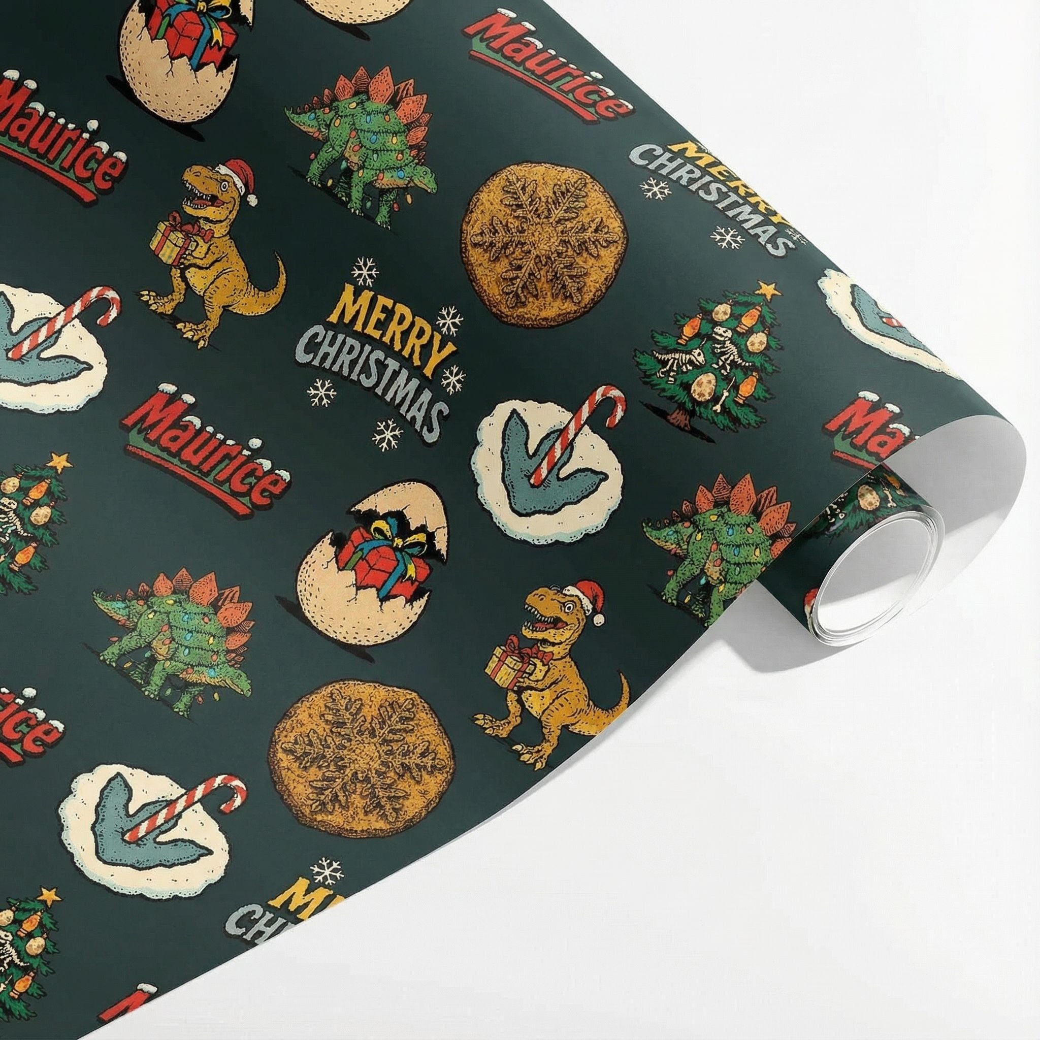 Dinosaur Christmas Wrapping Paper - Retro Comic Style - Personalizable - Photo 3