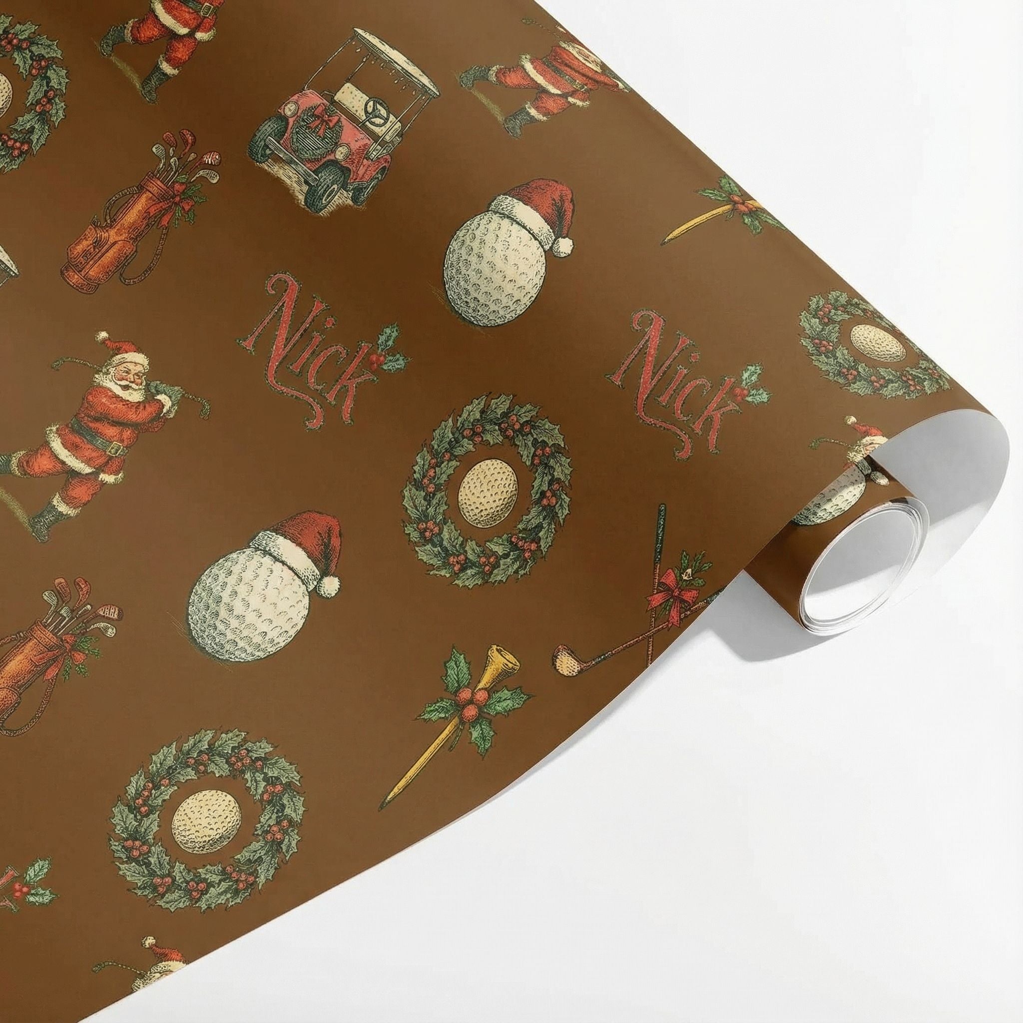 Santa's Golf Game Christmas Wrap - Vintage Style Custom Paper - Photo 3